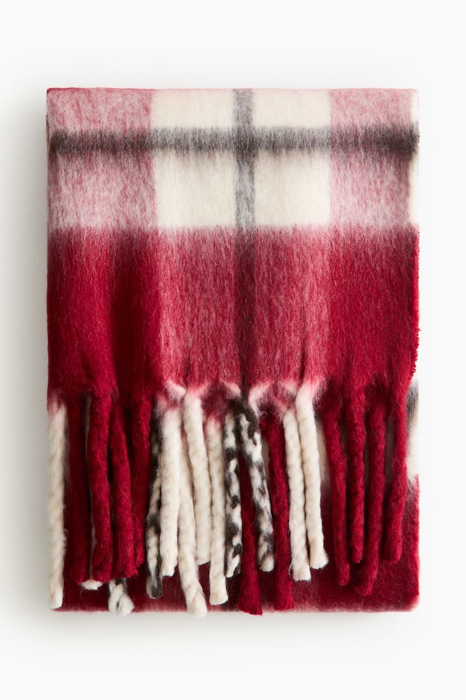 Plaid à motif en laine mélangée - Rouge/carreaux - 1