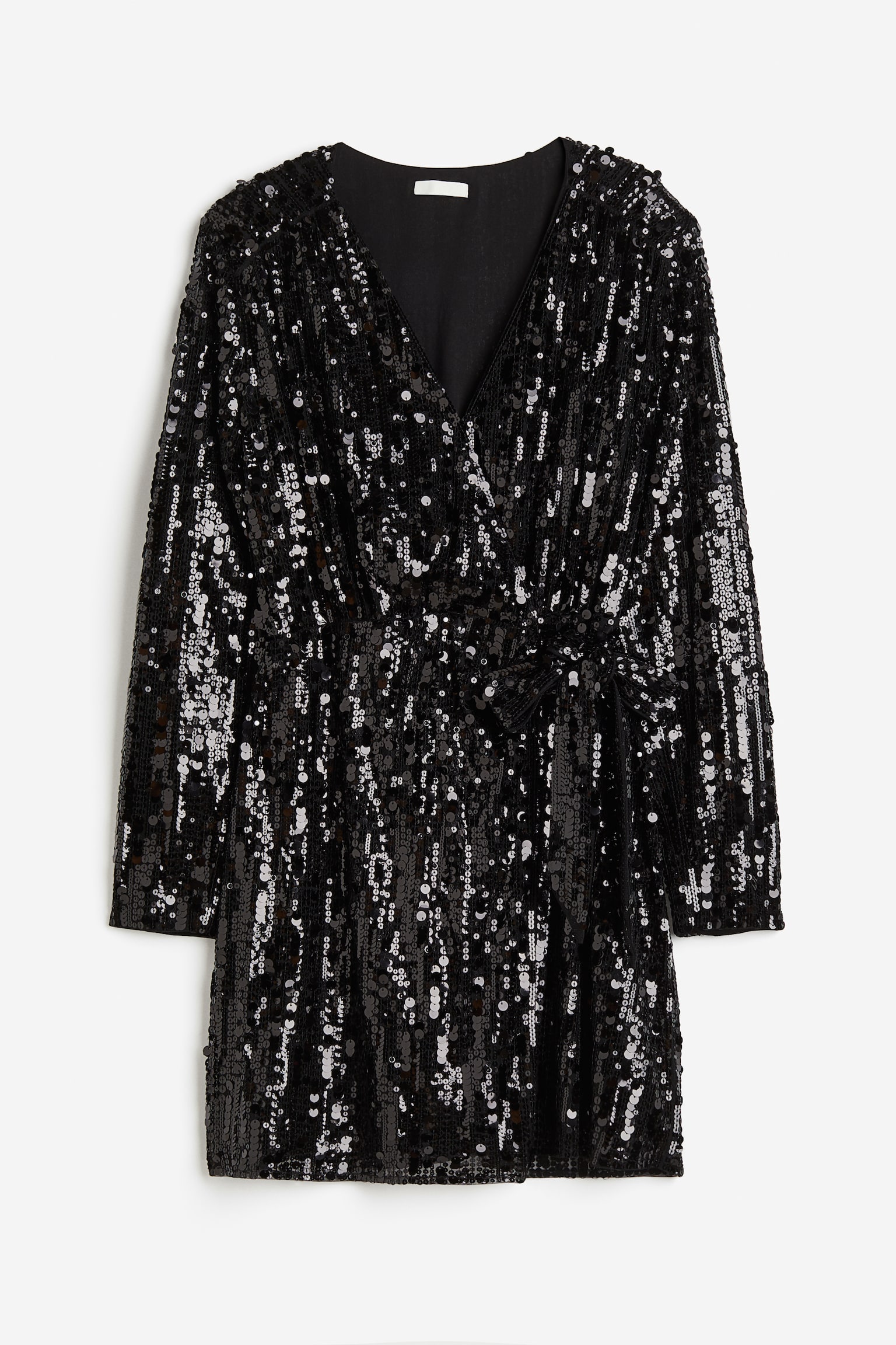 Sequin Wrap Dress - Black/Light beige/Silver colour - 1