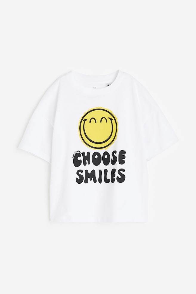 Oversized T-Shirt mit Print - Weiß/Smiley®/Graumeliert/Micky Maus - 1