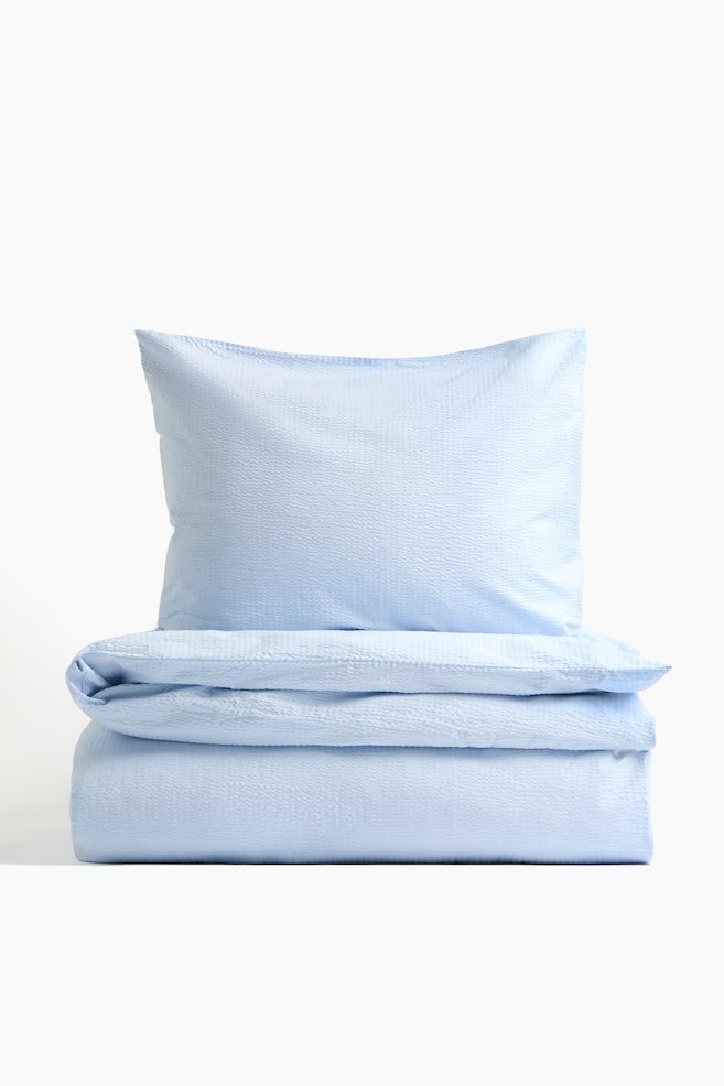 Seersucker-Bettwäsche in Einzelbett-Größe - Hellblau/Helles Mattgrün/Hellbeige/Helles Mattblau/Hellbeige - 1