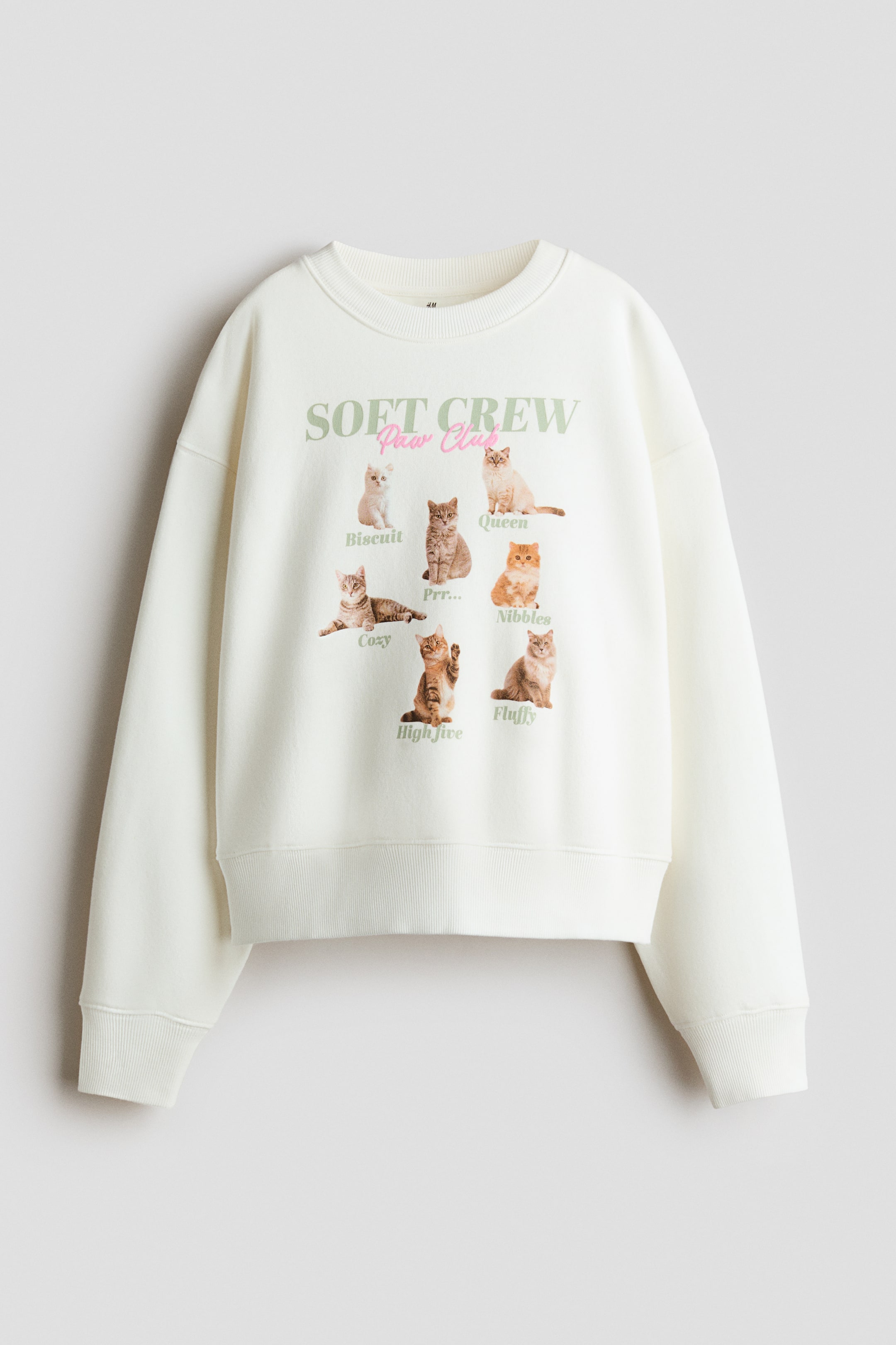View larger image: Brushed-inside sweatshirt - White/Cats - Kids | H&M 1