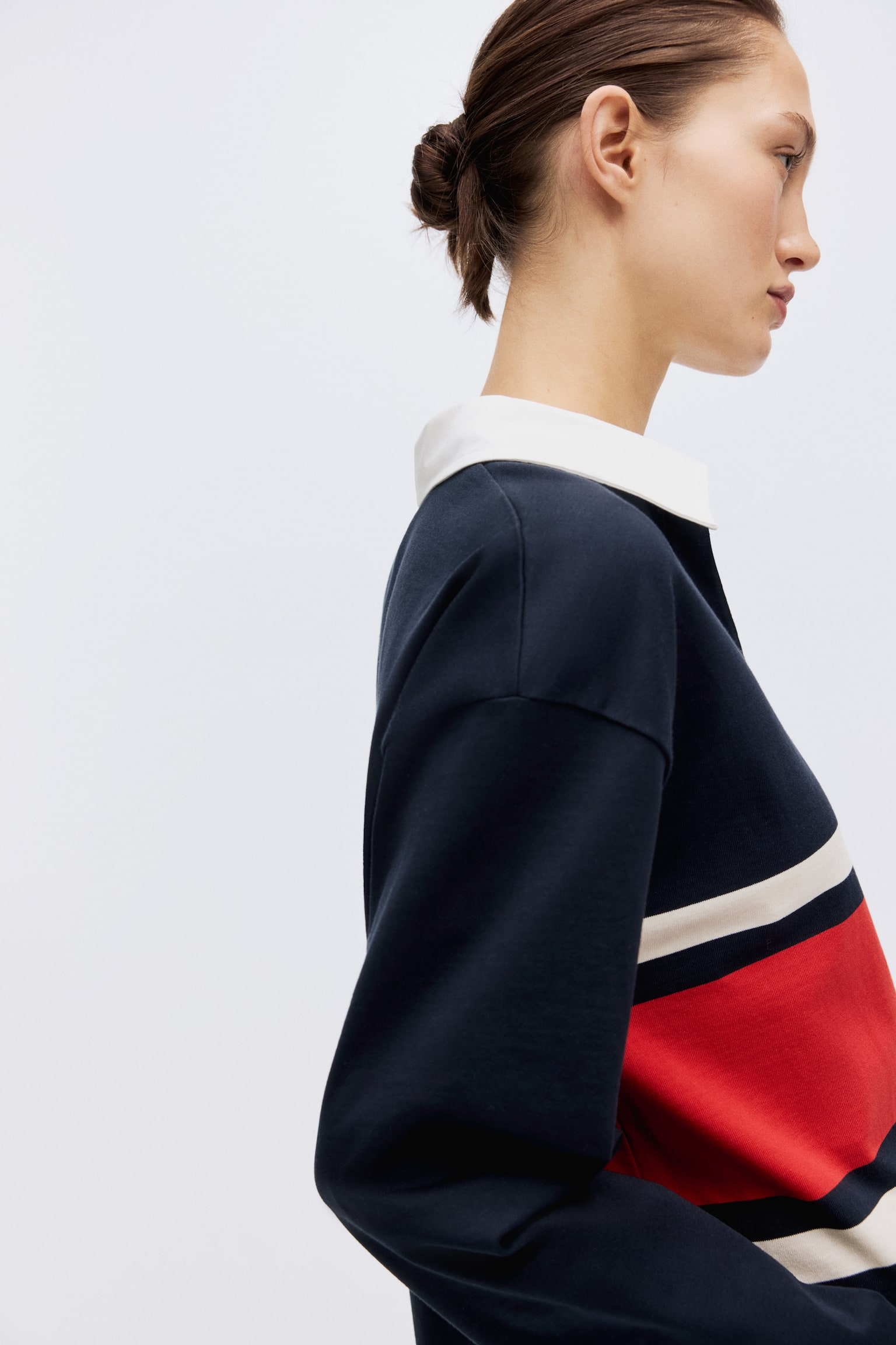 Женская рубашка H&M Long Rugby Shirt, цвет: Тёмно-синий / Полосатый — фото 4