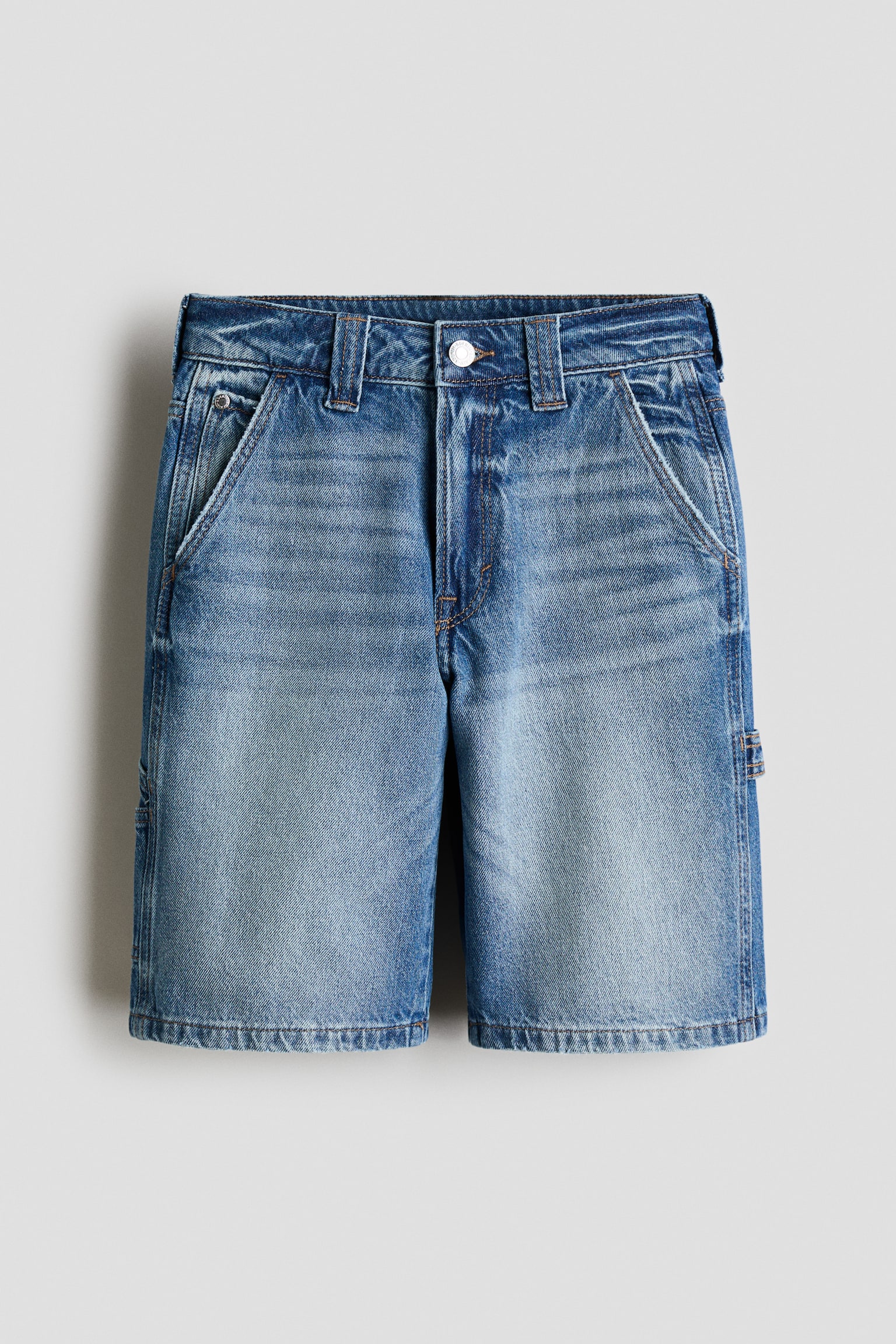 Quần short thợ mộc vải denim - Màu xanh denim/Màu xám denim nhạt