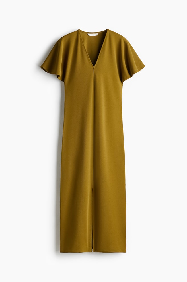 Interlock-Kleid mit V-Ausschnitt - Olivgrün - 1