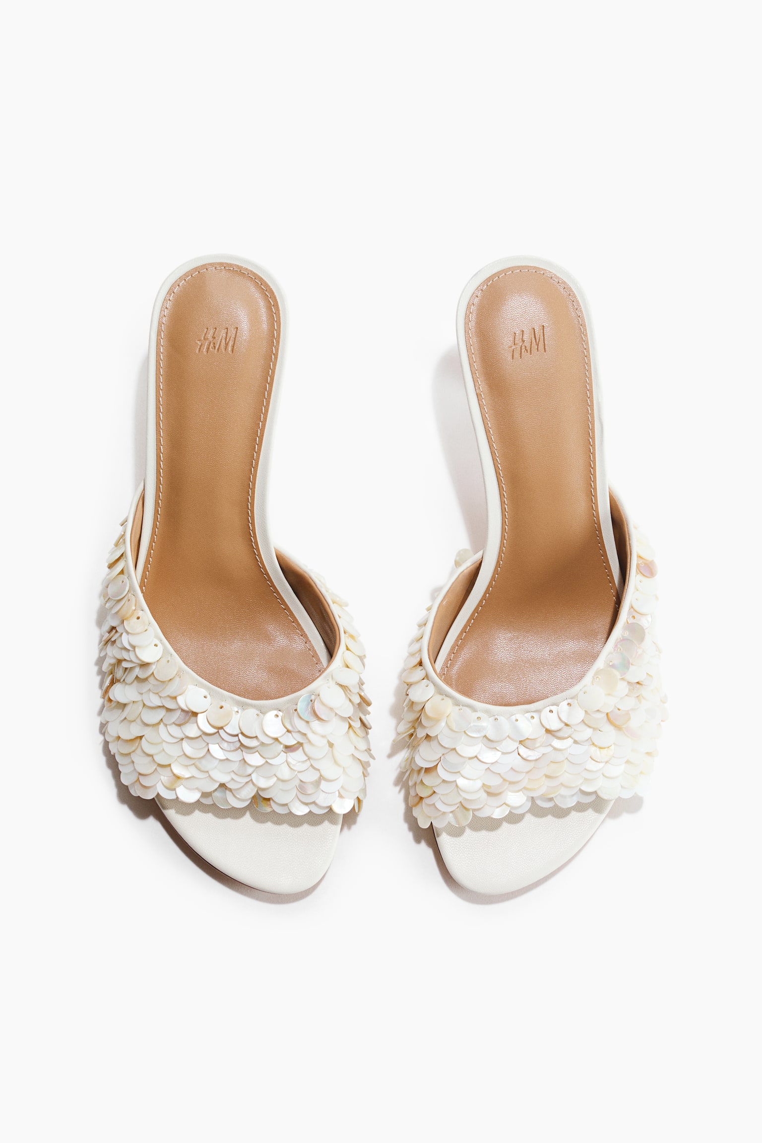 Zapatillas de talón descubierto con aplicaciones-Crema - 3