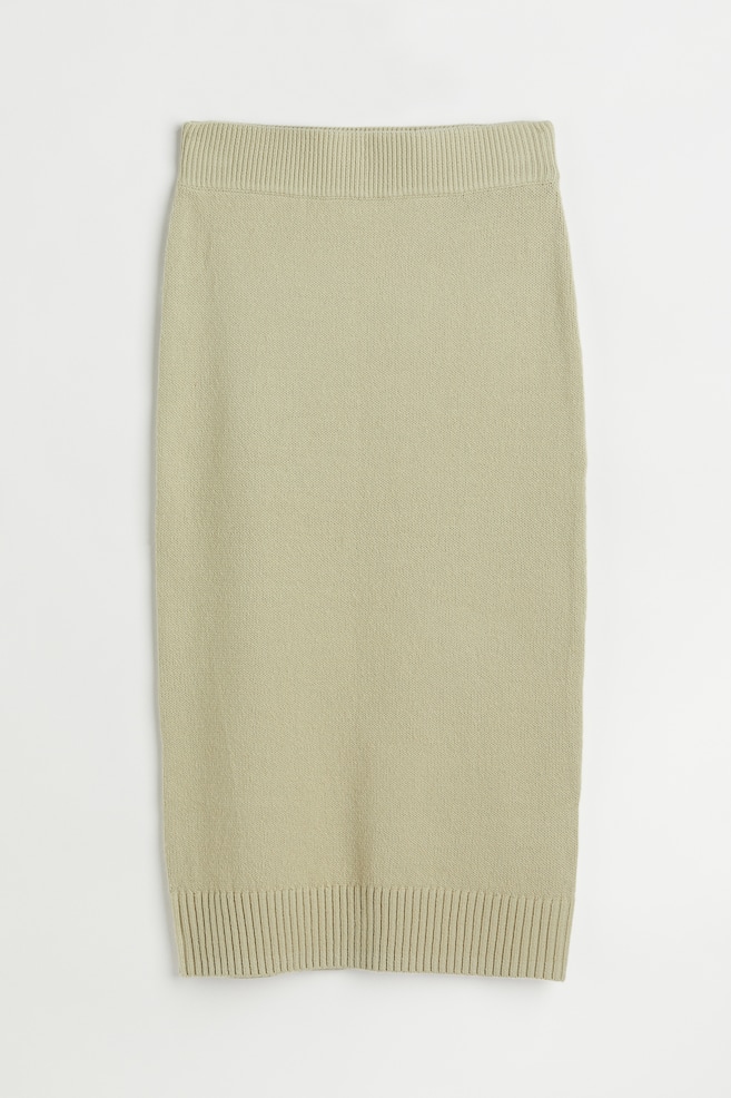Knitted slit-hem skirt - Light green-beige/Light greige