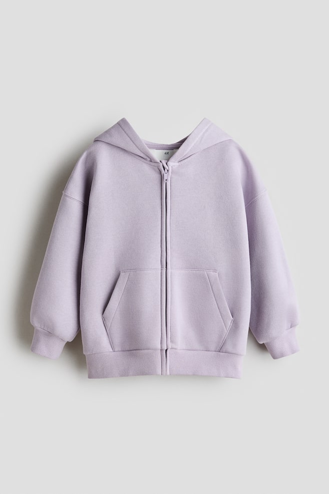 Oversized zip-through hoodie - Light purple/Light beige marl - 1