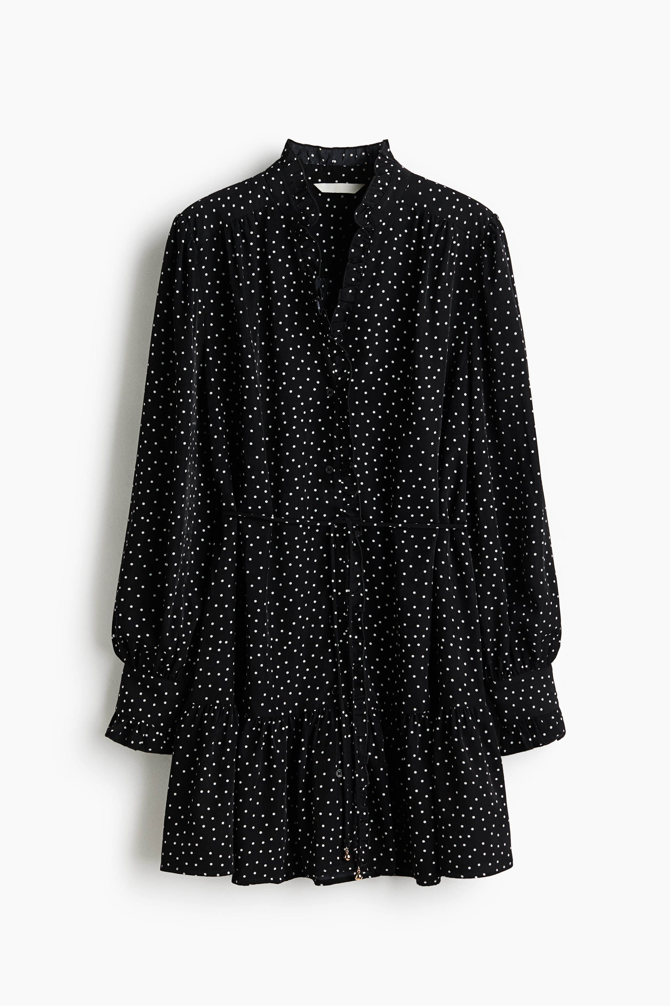 Ruffle-Trimmed Dress - Black/dotted/Dark brown
