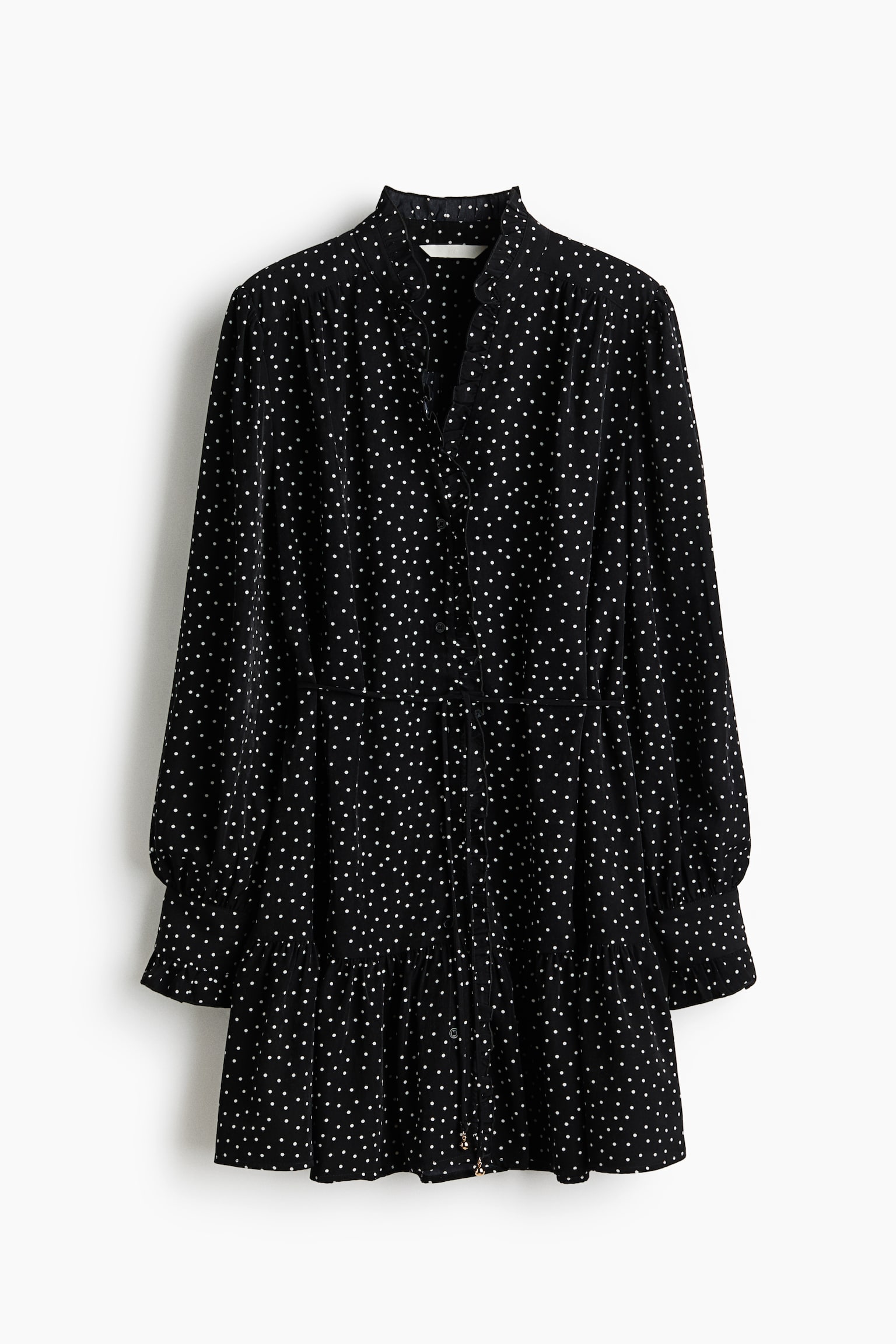 Frill-trimmed dress - Black/Spotted/Dark brown