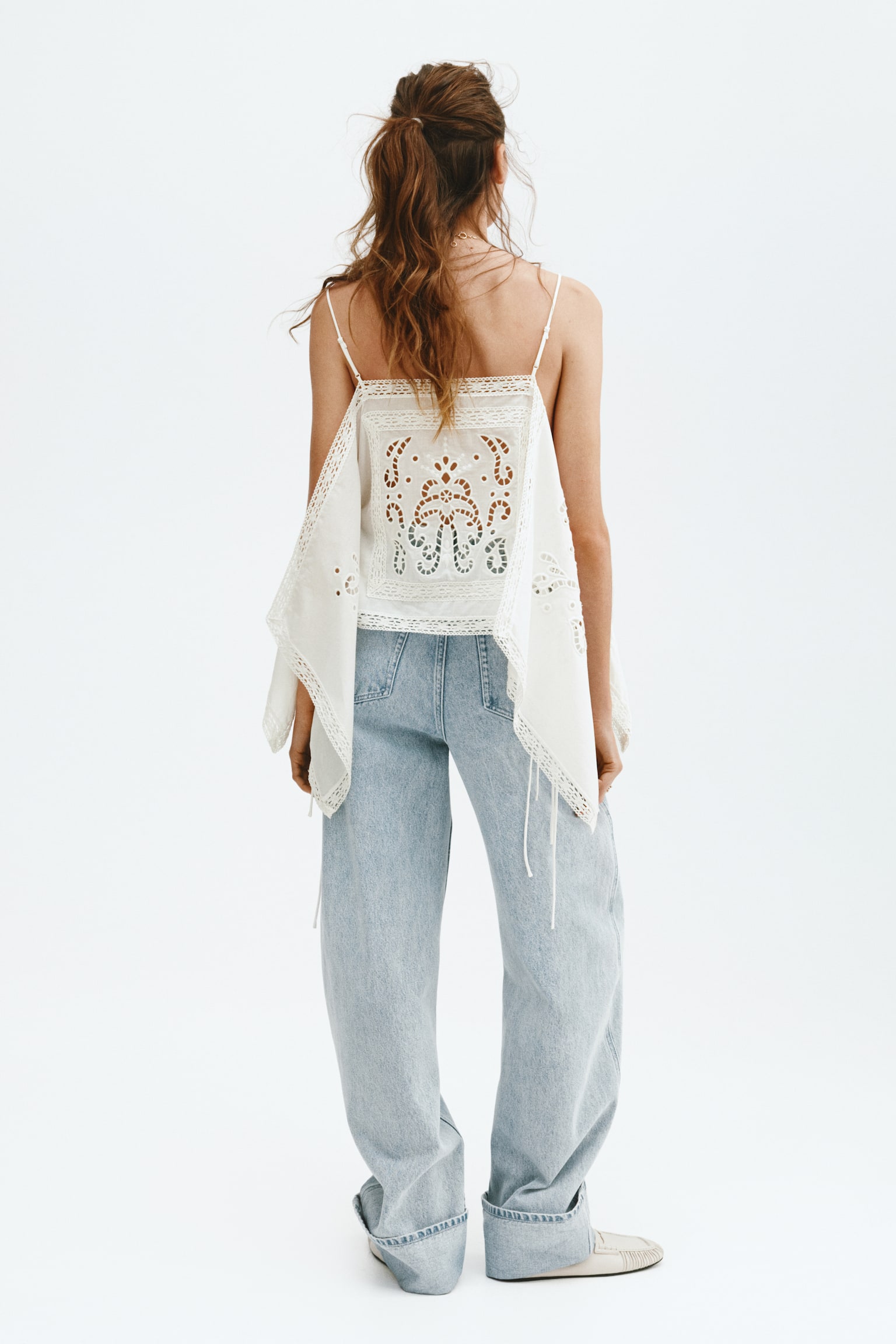Broderie anglaise strappy top - White - 3