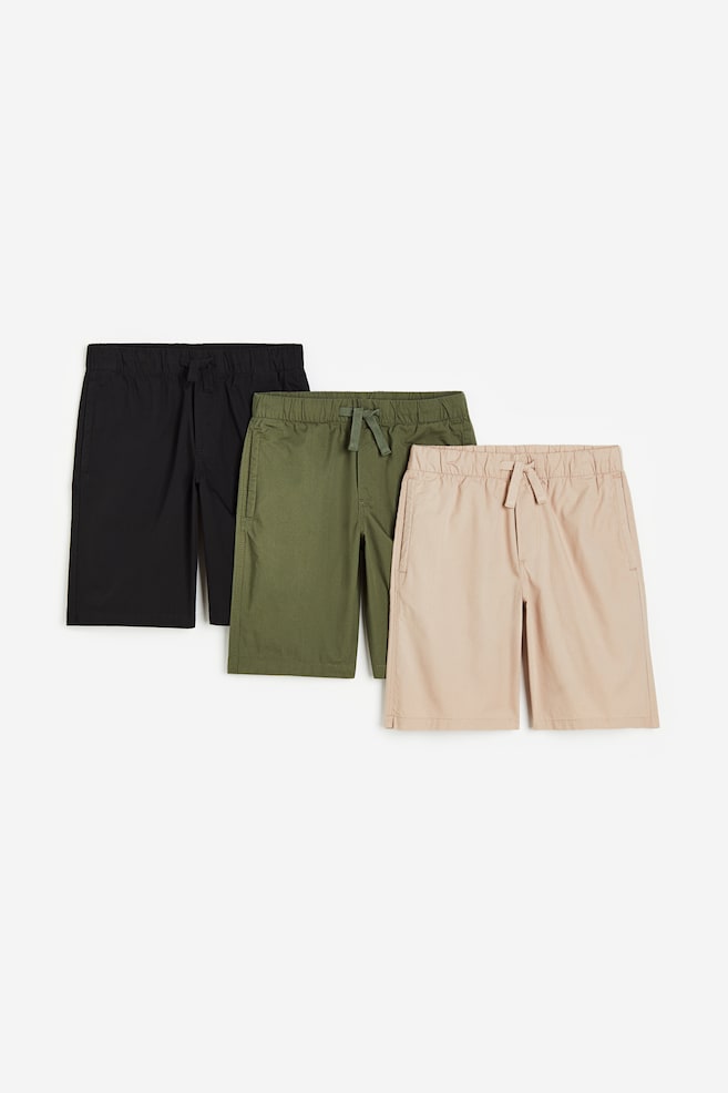 3-pack pull-on shorts - Black/Khaki green - 1