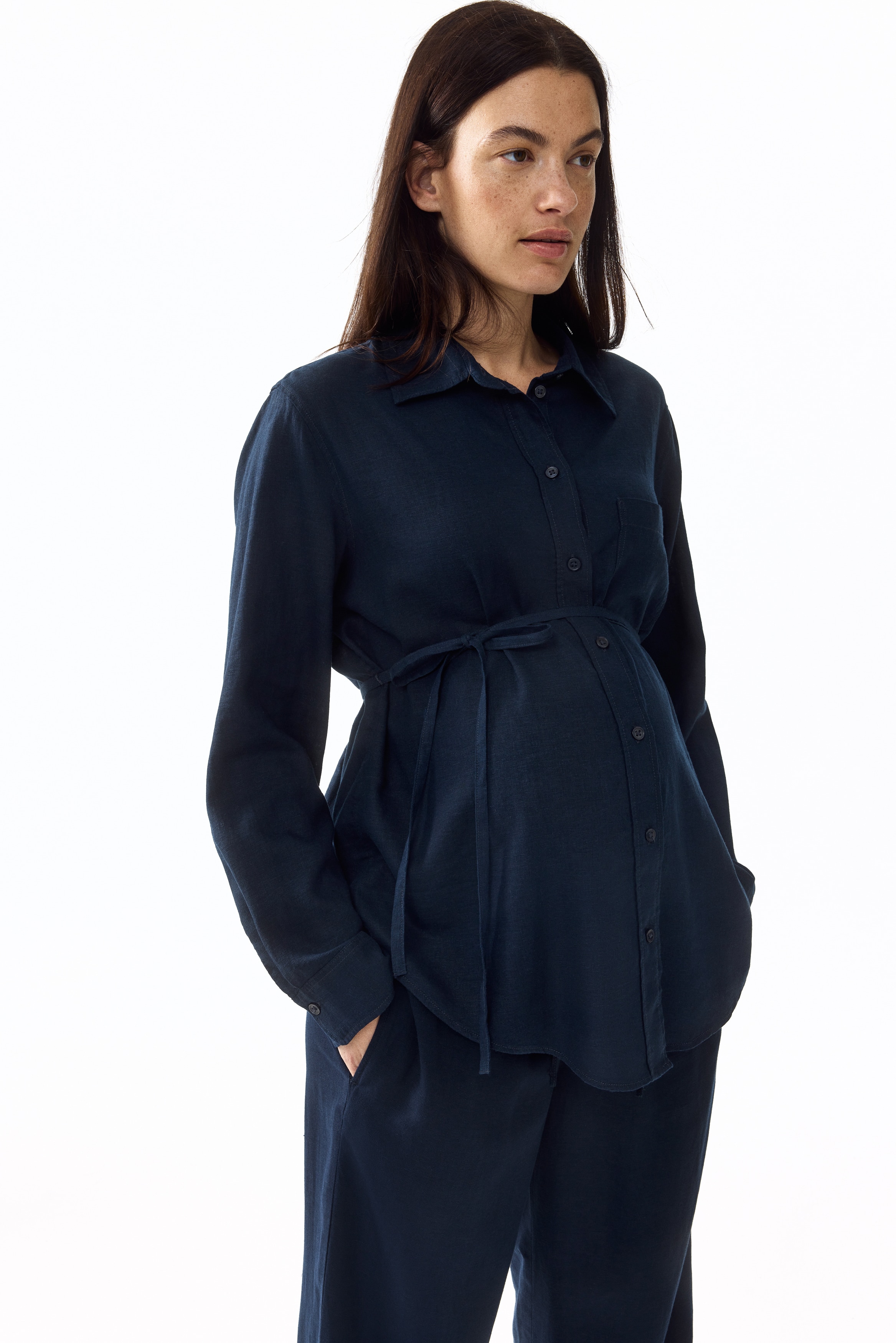 MAMA Linen-Blend Shirt