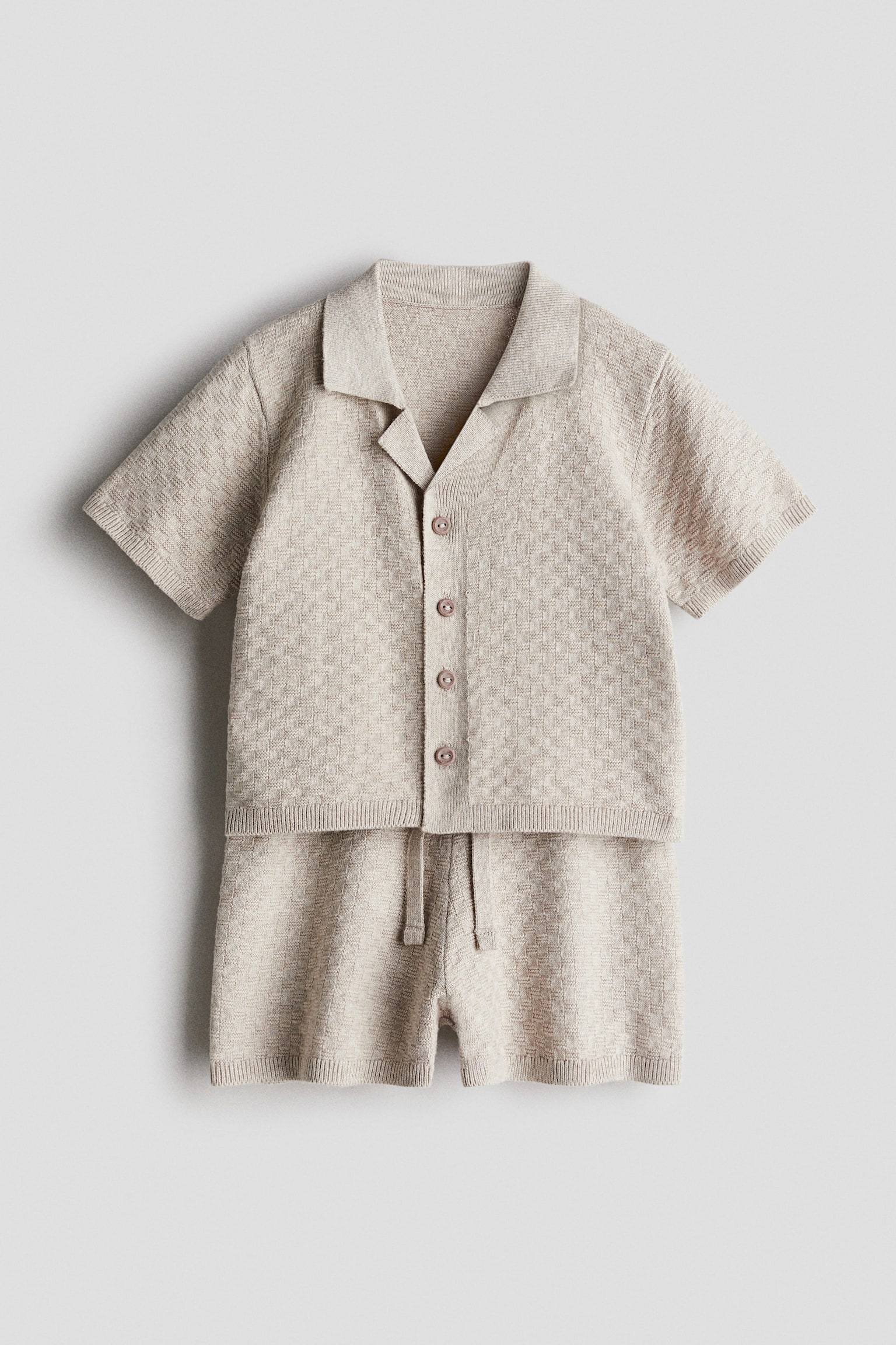 Детские комплекты H&M 2-piece Cotton-knit Set, цвет: Светлый бежевый — фото 1
