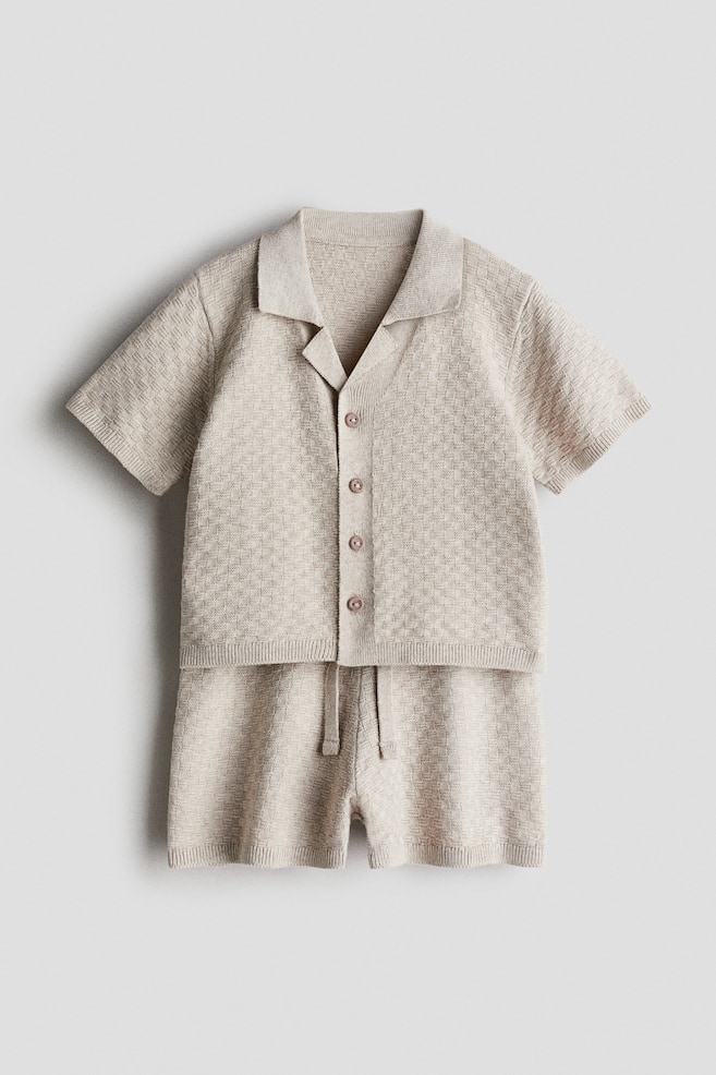 2-piece Cotton-knit Set - Light beige - 1