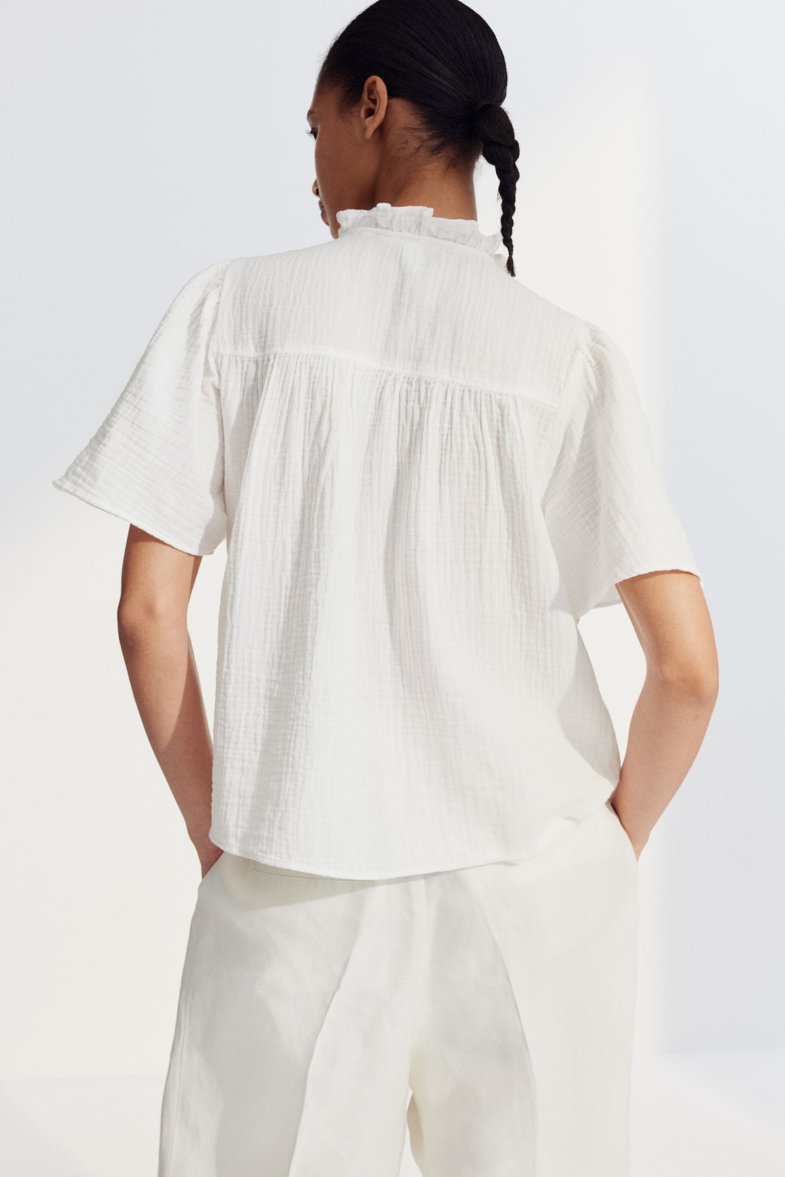 Frill Trim Muslin Blouse - White - 3