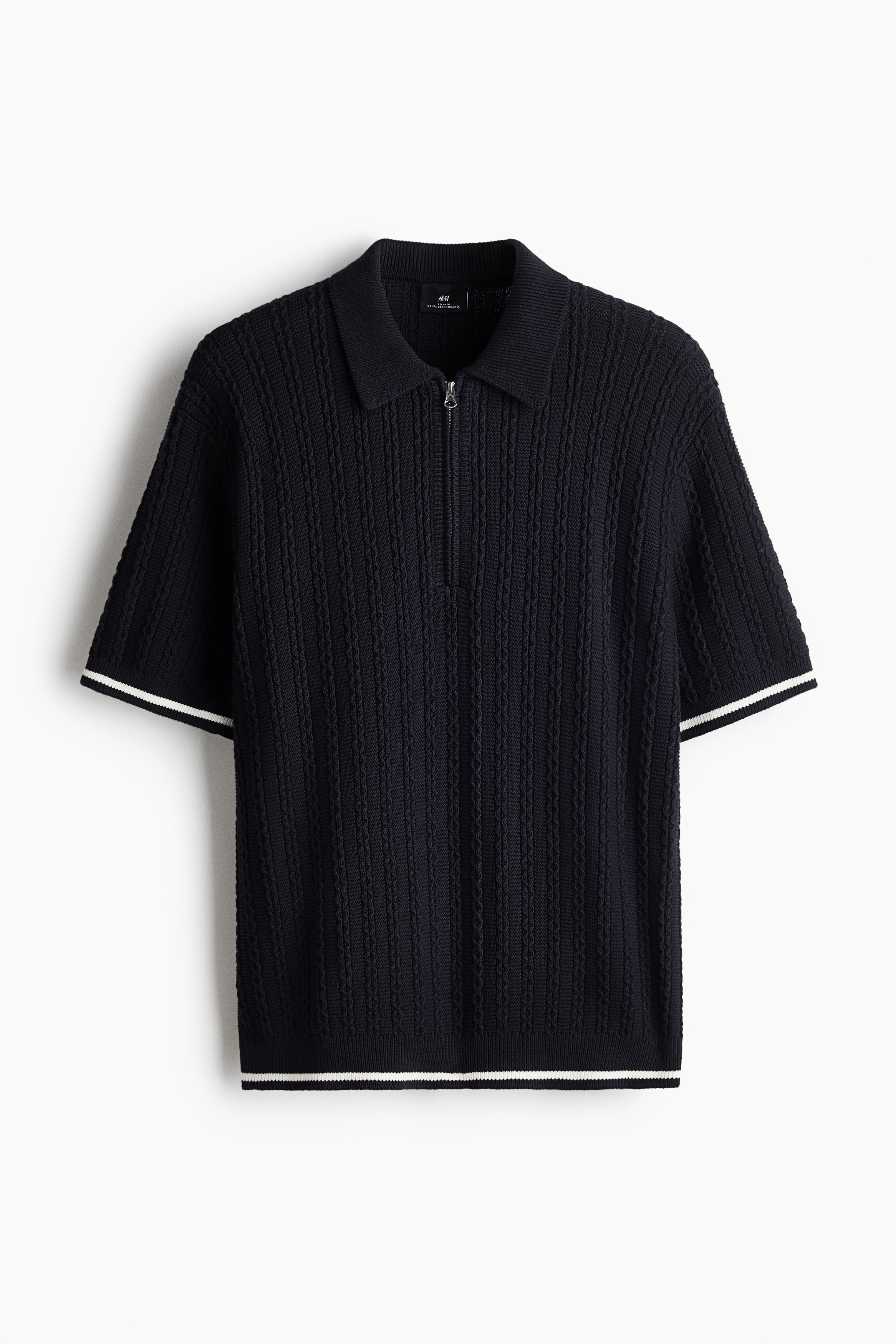 Relaxed Fit Zip-top polo shirt - Navy blue/Grey