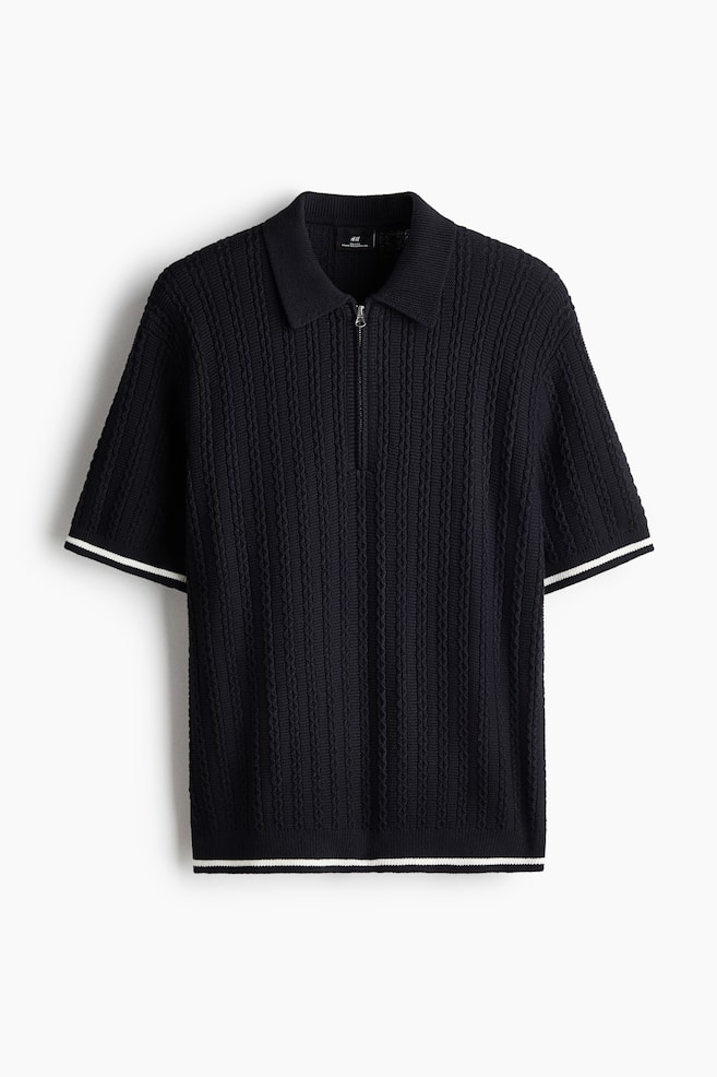 Relaxed-Fit Half-Zip Polo Shirt - Navy blue/Gray - 1
