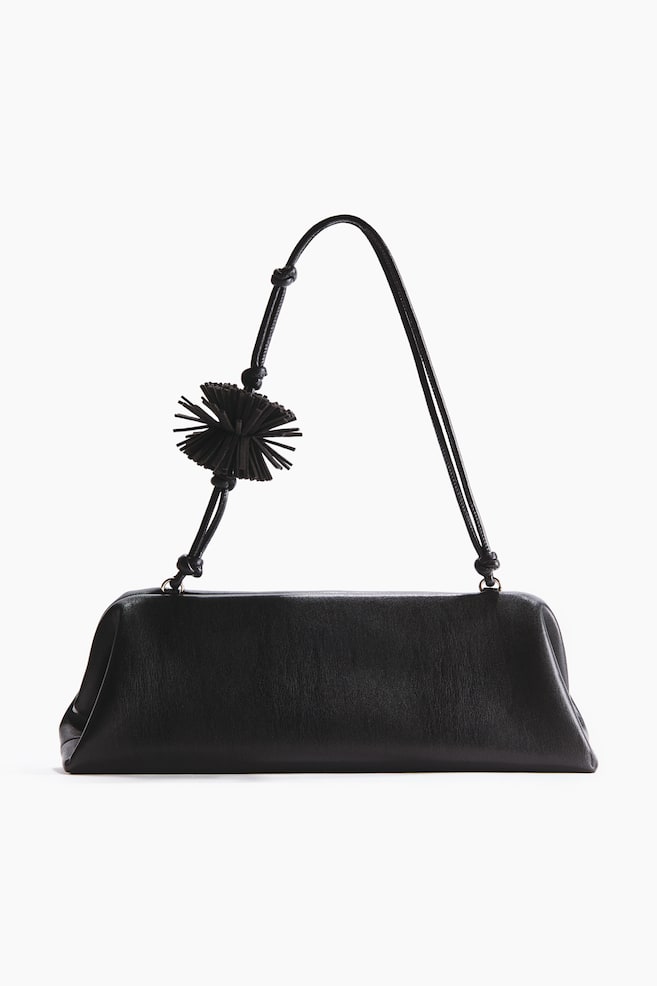 Pompom-Detail Shoulder Bag - Black - 1