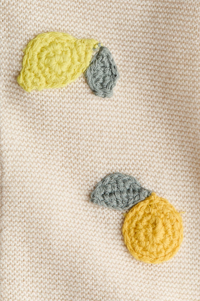 Pelele corto de algodón con detalles bordados-Beige claro/Limones - 2