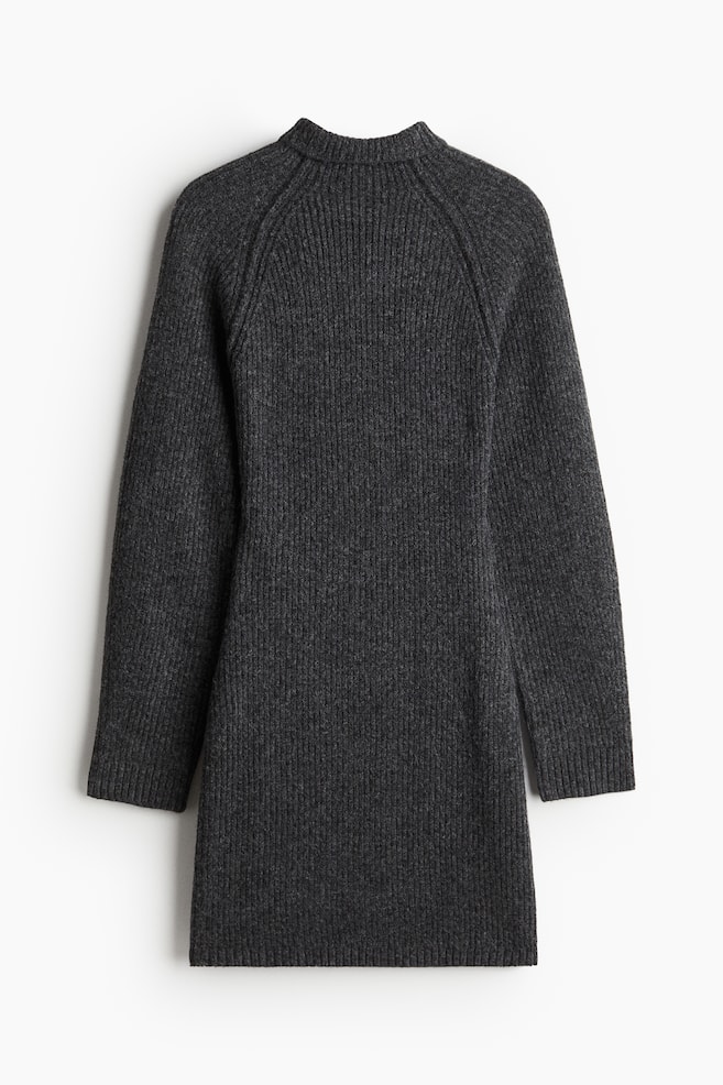 Ribgebreide jurk met turtleneck - Donkergrijs gemêleerd/Roomwit - 1