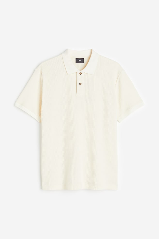 Slim Fit Waffled polo shirt - Cream/Dark brown - 2