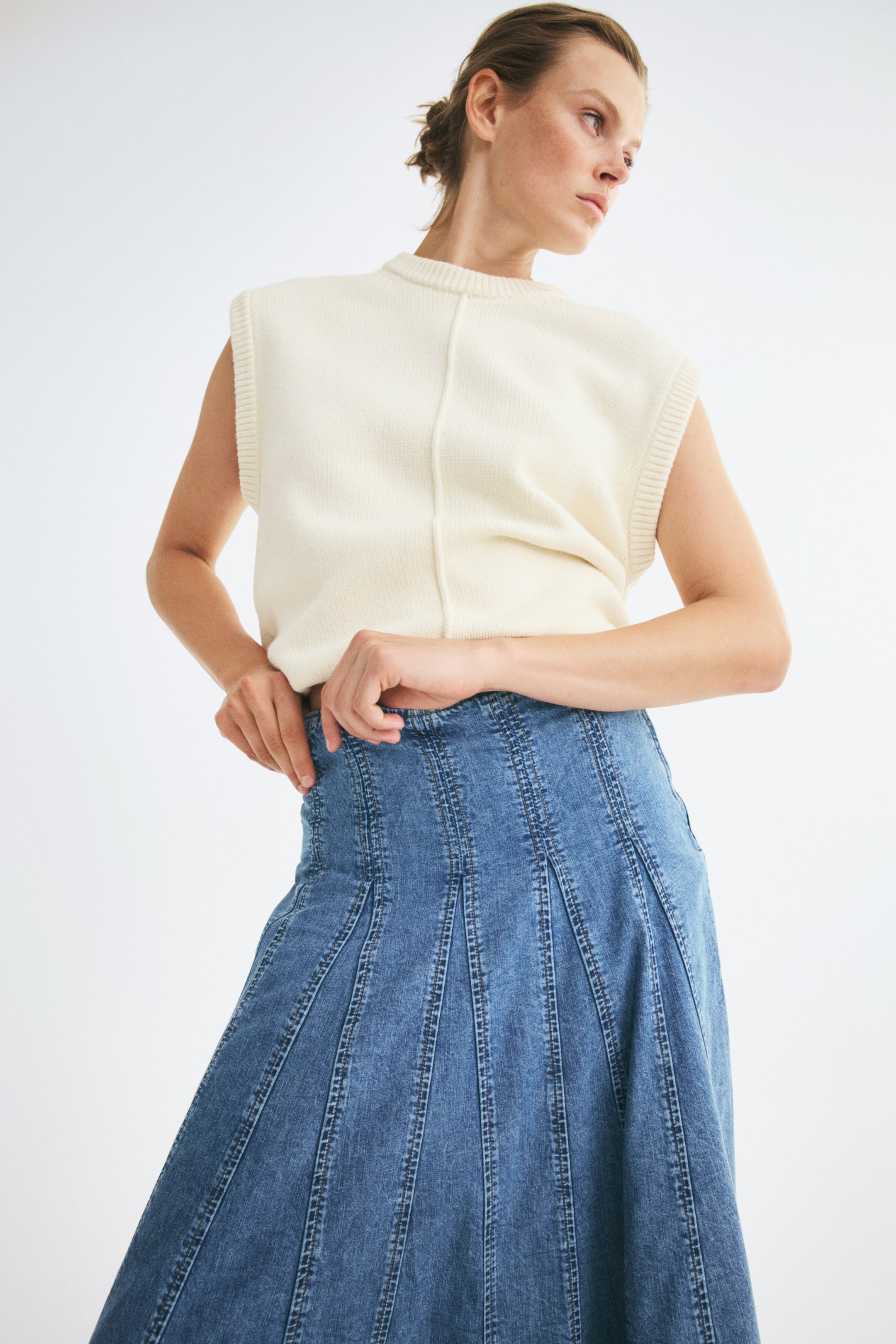 Pleated Denim Skirt