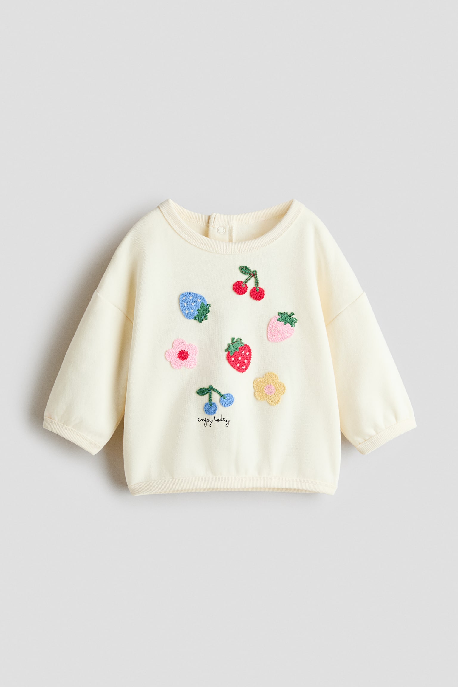 Sweater met motief - Roomwit/fruit/Lichtroze/strikjes/Roomwit/strikjes/Dusty lichtgroen/bloemen - 1