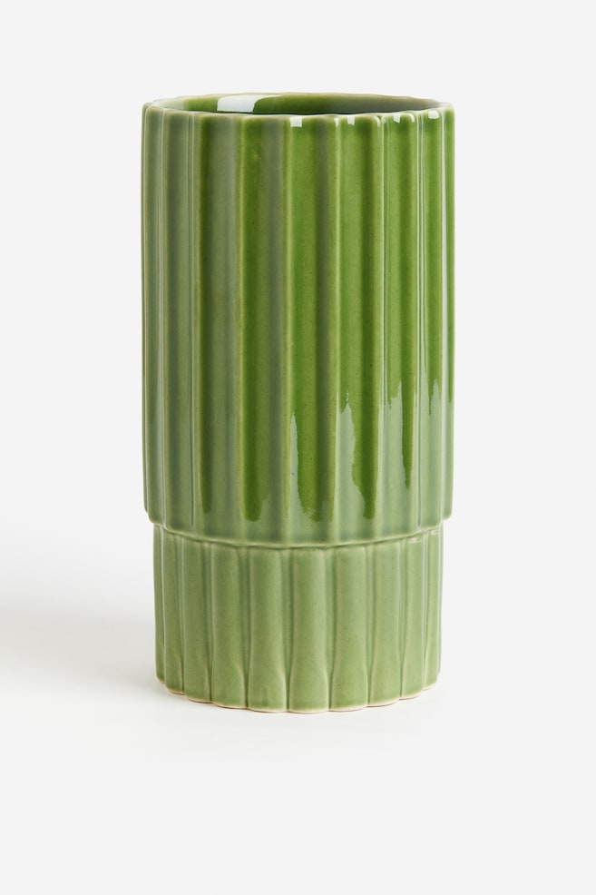 Vase aus Steingut - Grün/Dunkelgelb/Weiß - 1