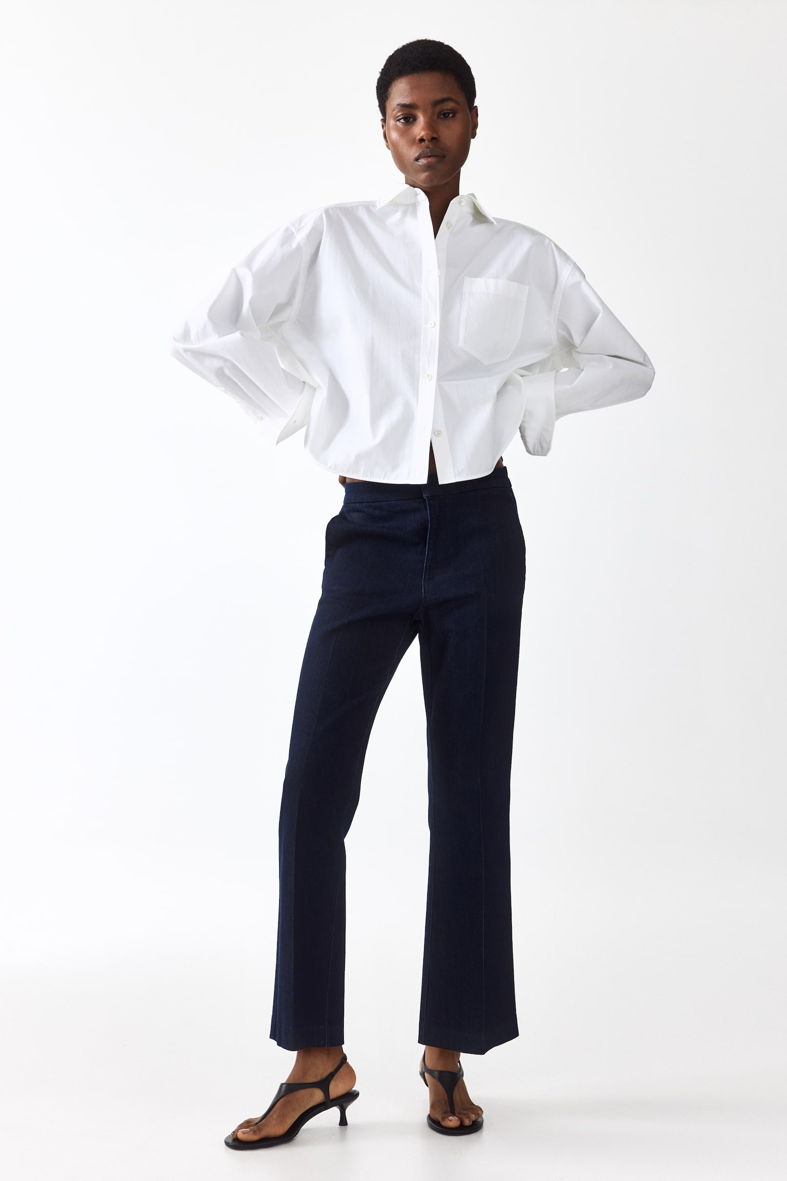 Flared High Waist Ankle Jeans - Albastru-denim închis - 6
