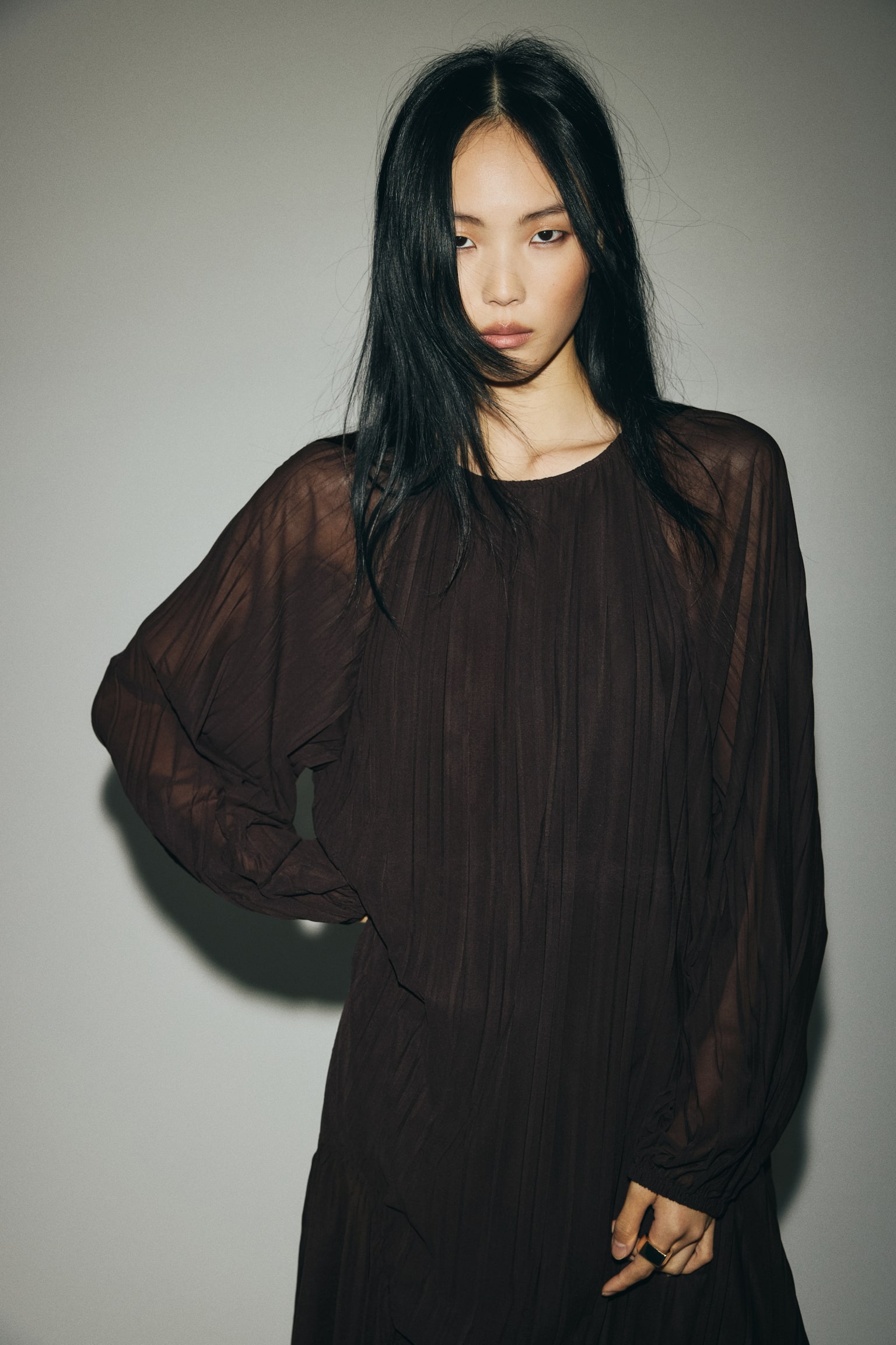 Pleated maxi dress - Dark brown/Light pink/Patterned/Burgundy - 6