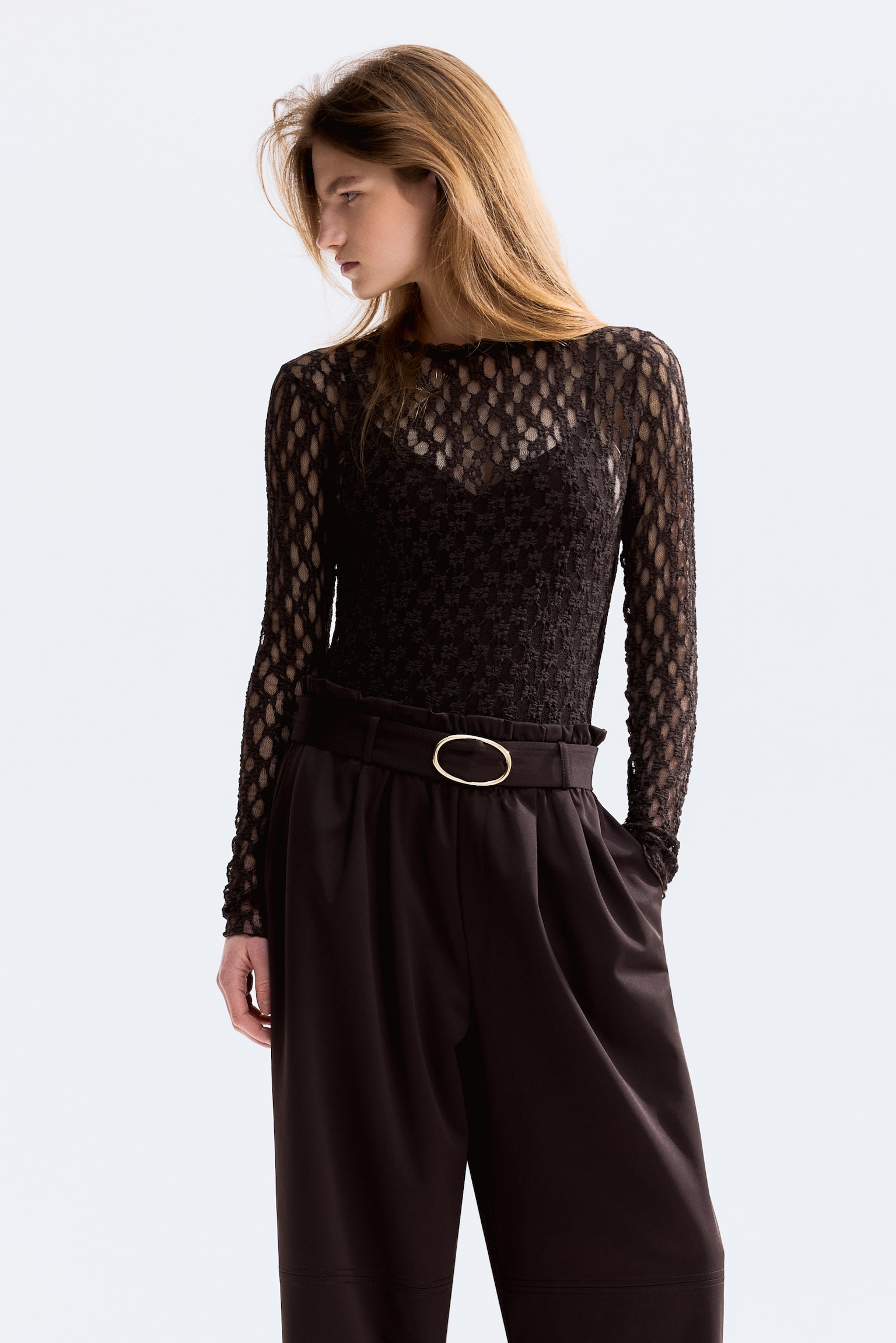 Belted trousers - Dark brown - 1
