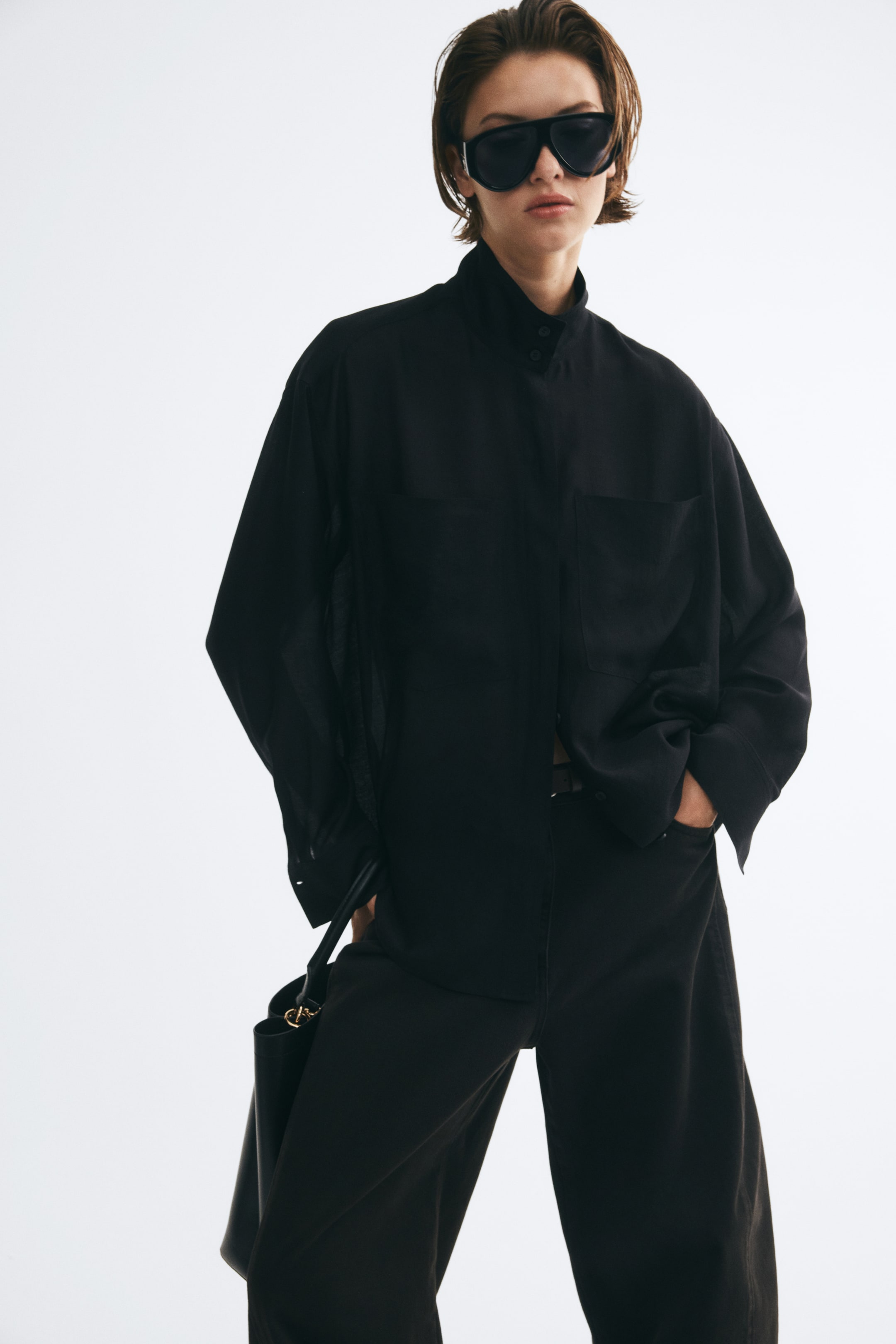 Oversized Shirt with Stand-Up Collar