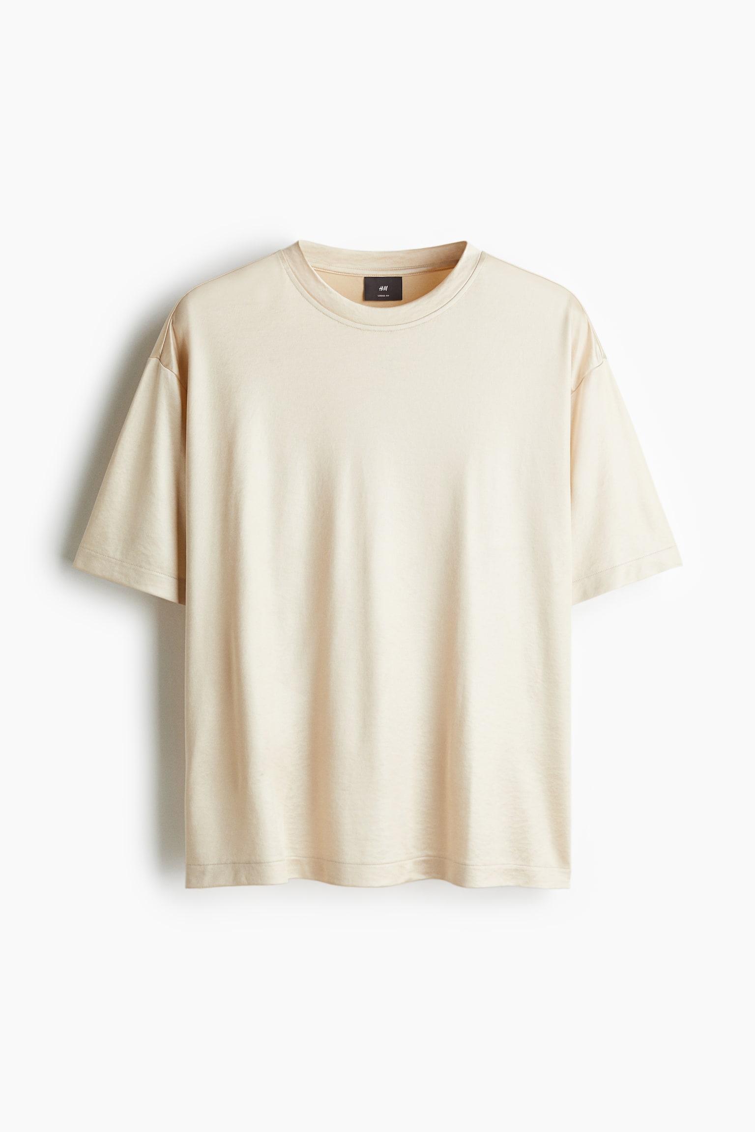 Loose Fit Satin T-shirt - ライトベージュ/ブラック - 2