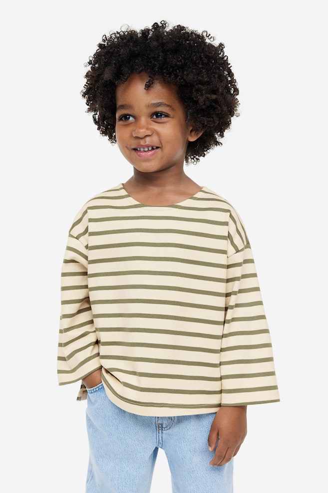 Oversized T-shirt - Light beige/Striped/Navy blue/Striped/Light beige/Striped - 2