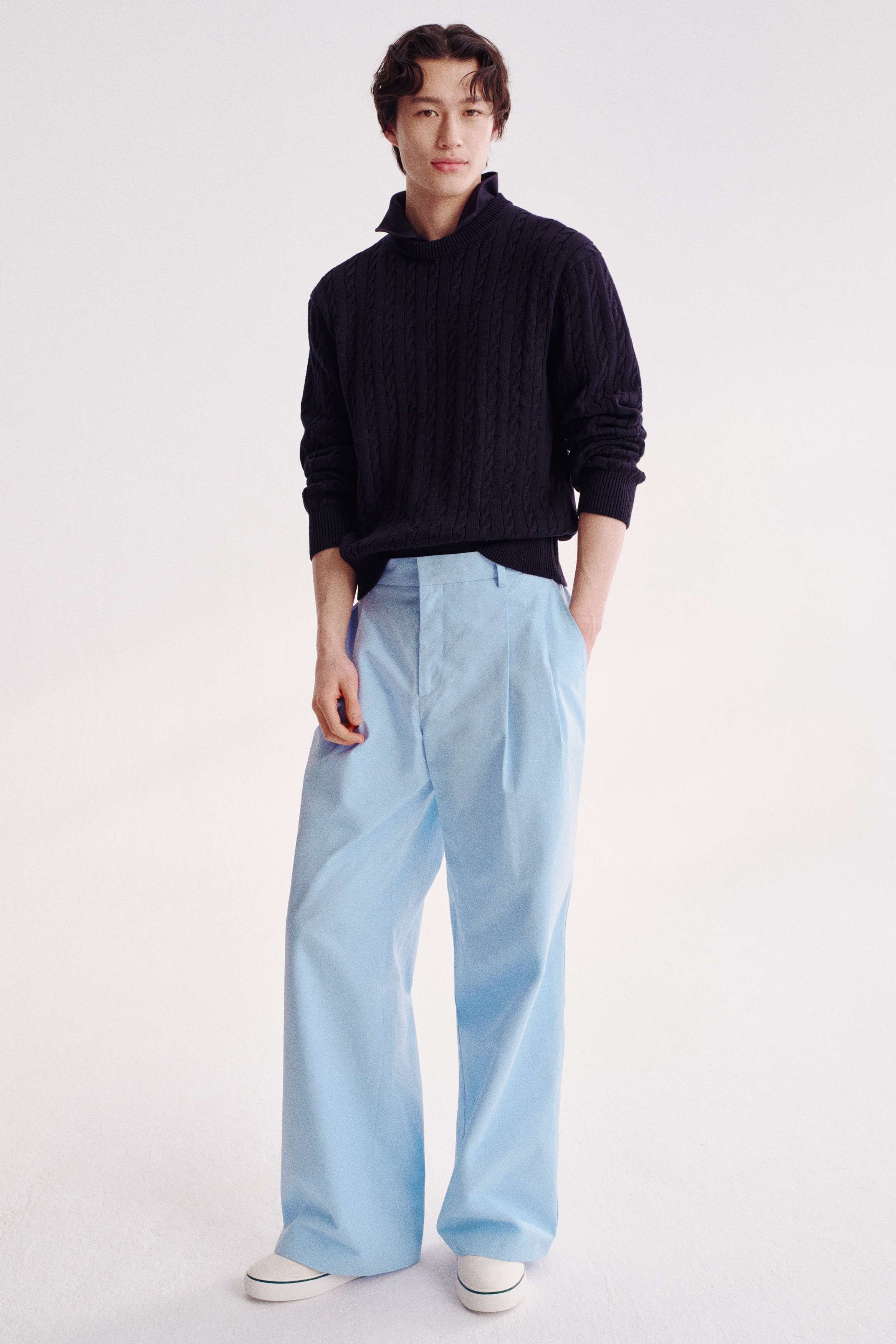 Κομψό παντελόνι Loose Fit - Γαλάζιο/Καφέ