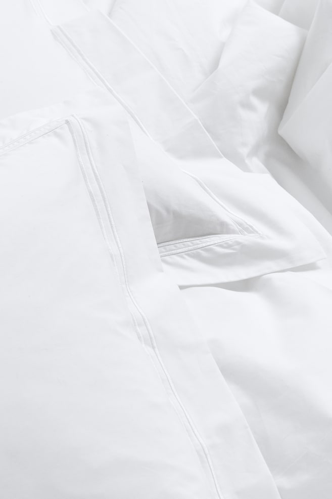 Cotton percale double/king duvet cover set - White/White/Black - 7