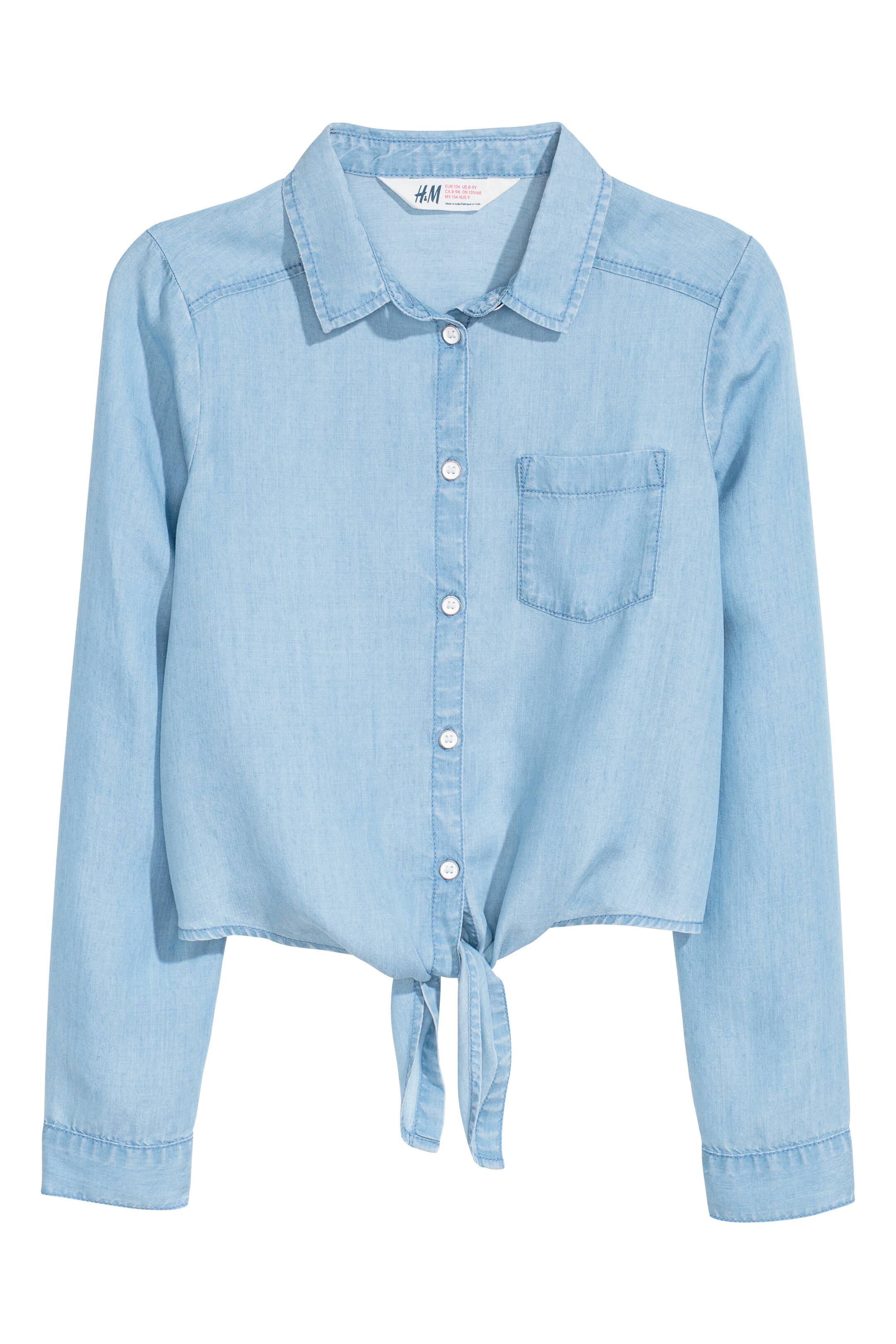 View larger image: Lyocell tie-front shirt - Light blue - Kids | H&M GB 1