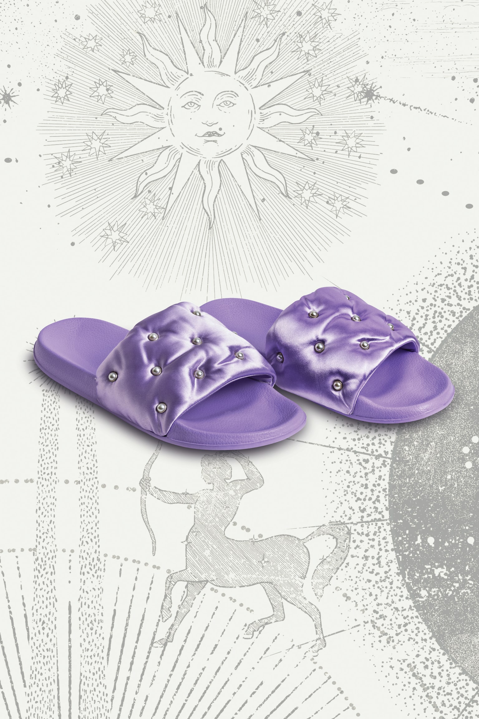 Beaded Satin Slides - Purple - 1