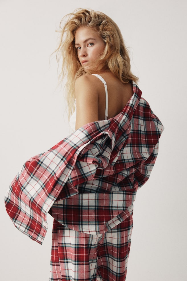 Cotton flannel pyjamas - Red/Checked/Dark red/Checked/Light blue/Striped - 5