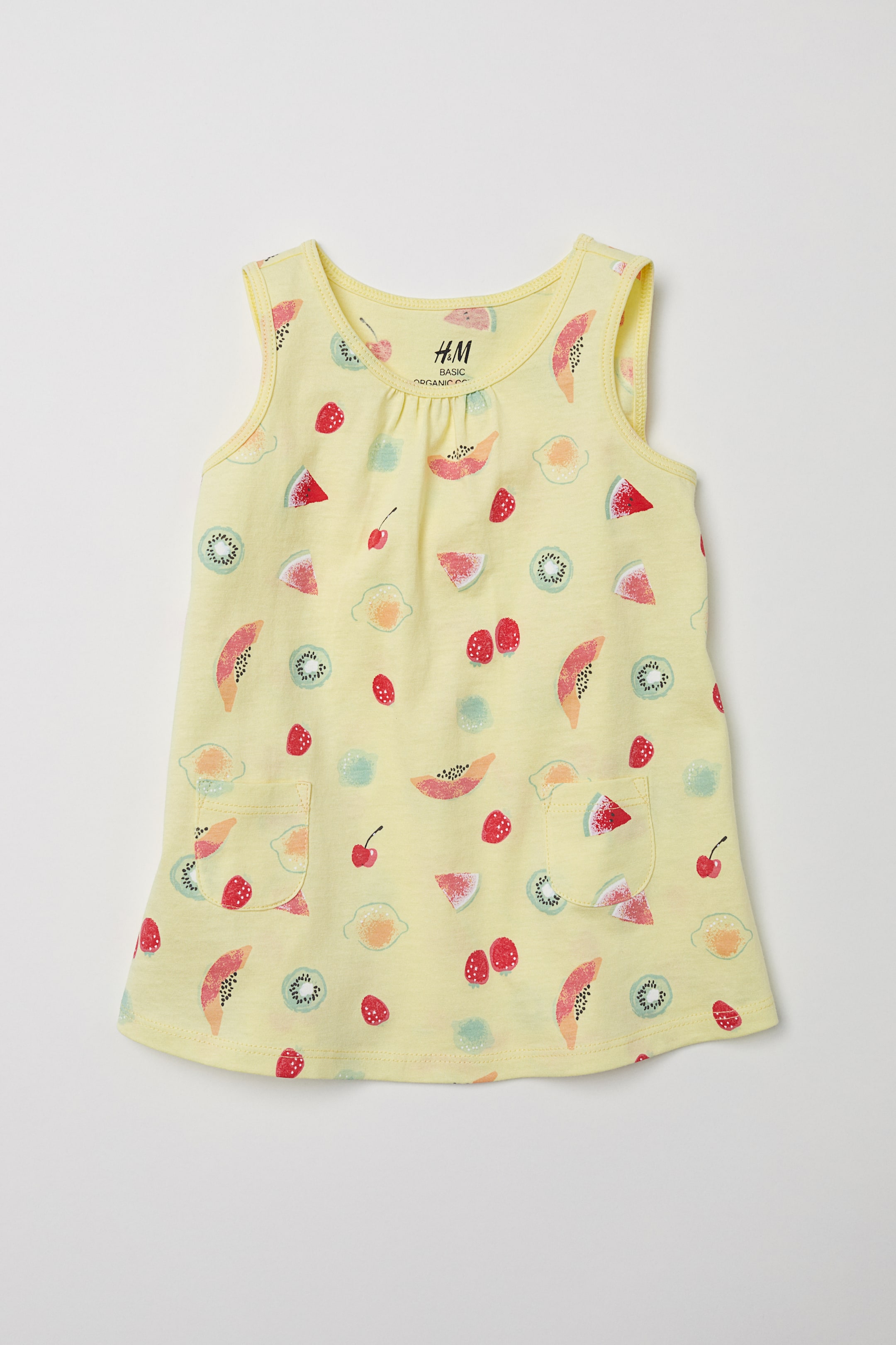 Näytä suurempi kuva: Hihaton puuvillamekko - Keltainen/Hedelmät - Kids | H&M FI 1