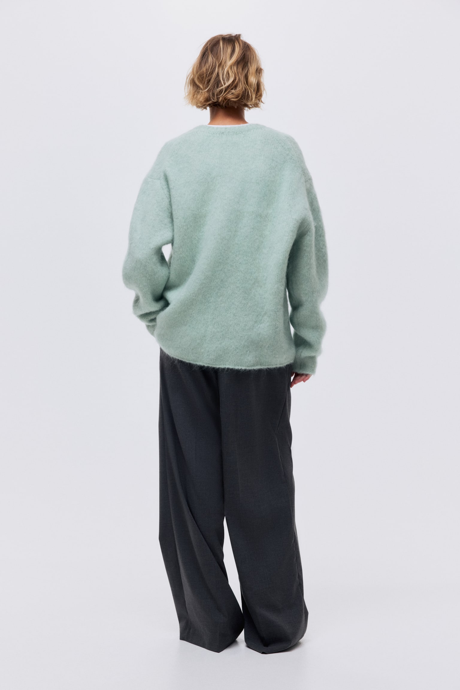 Mohérkeverék pulóver - Mentazöld/Krémszínű/Szürke melír - 4