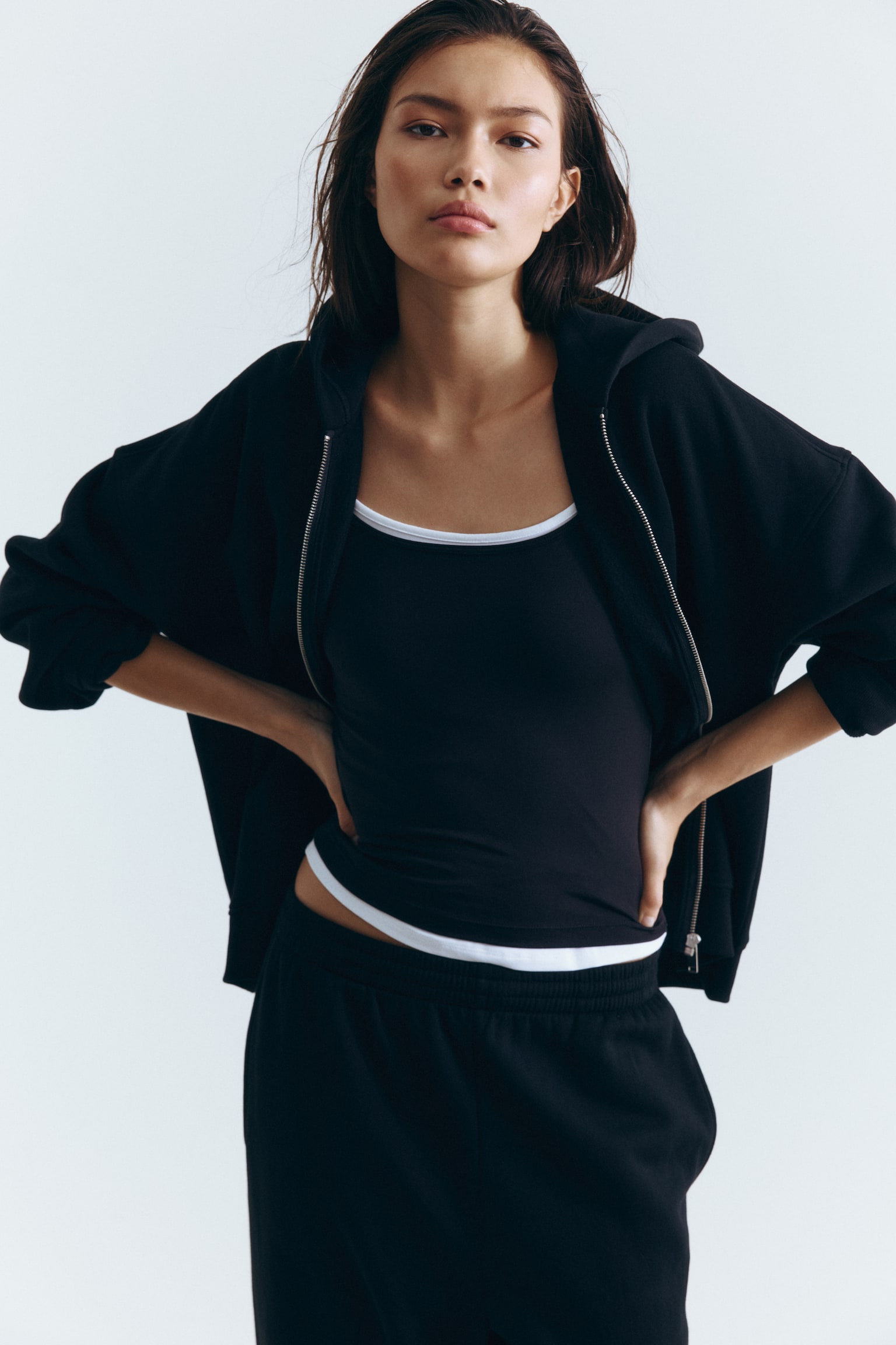 Zip-through hoodie - Black/Light blue - 2