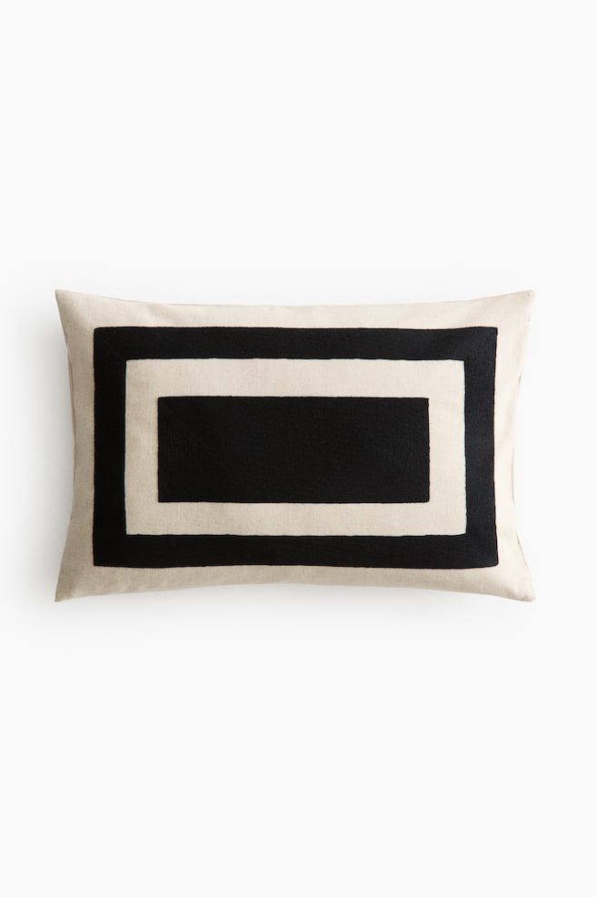 Linen-Blend Cushion Cover - Light beige/black/Light beige/beige - 1