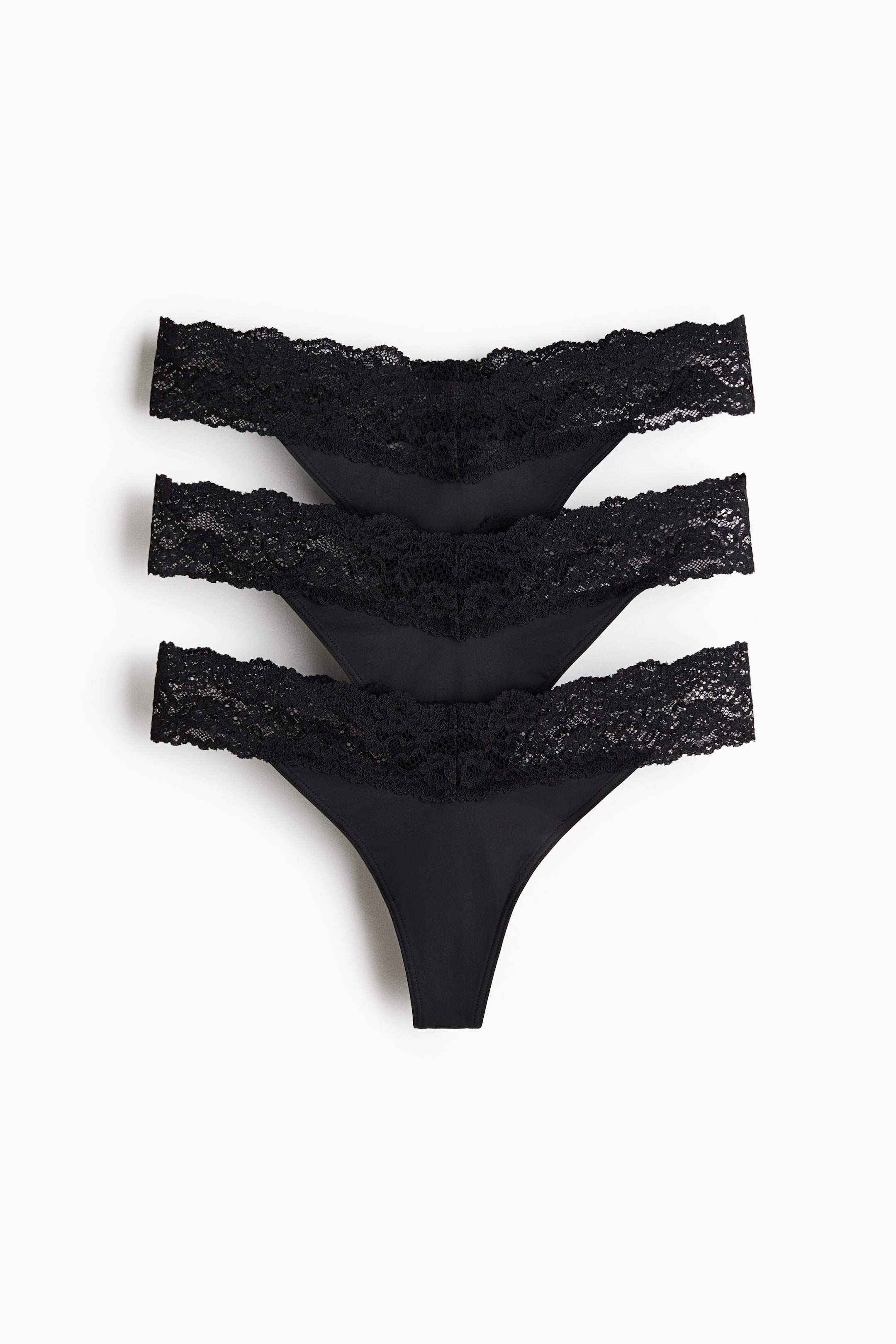 Visualizza immagine più grande: Thong in microfibra e pizzo 3 pezzi - Nero - DONNA | H&M IT 1