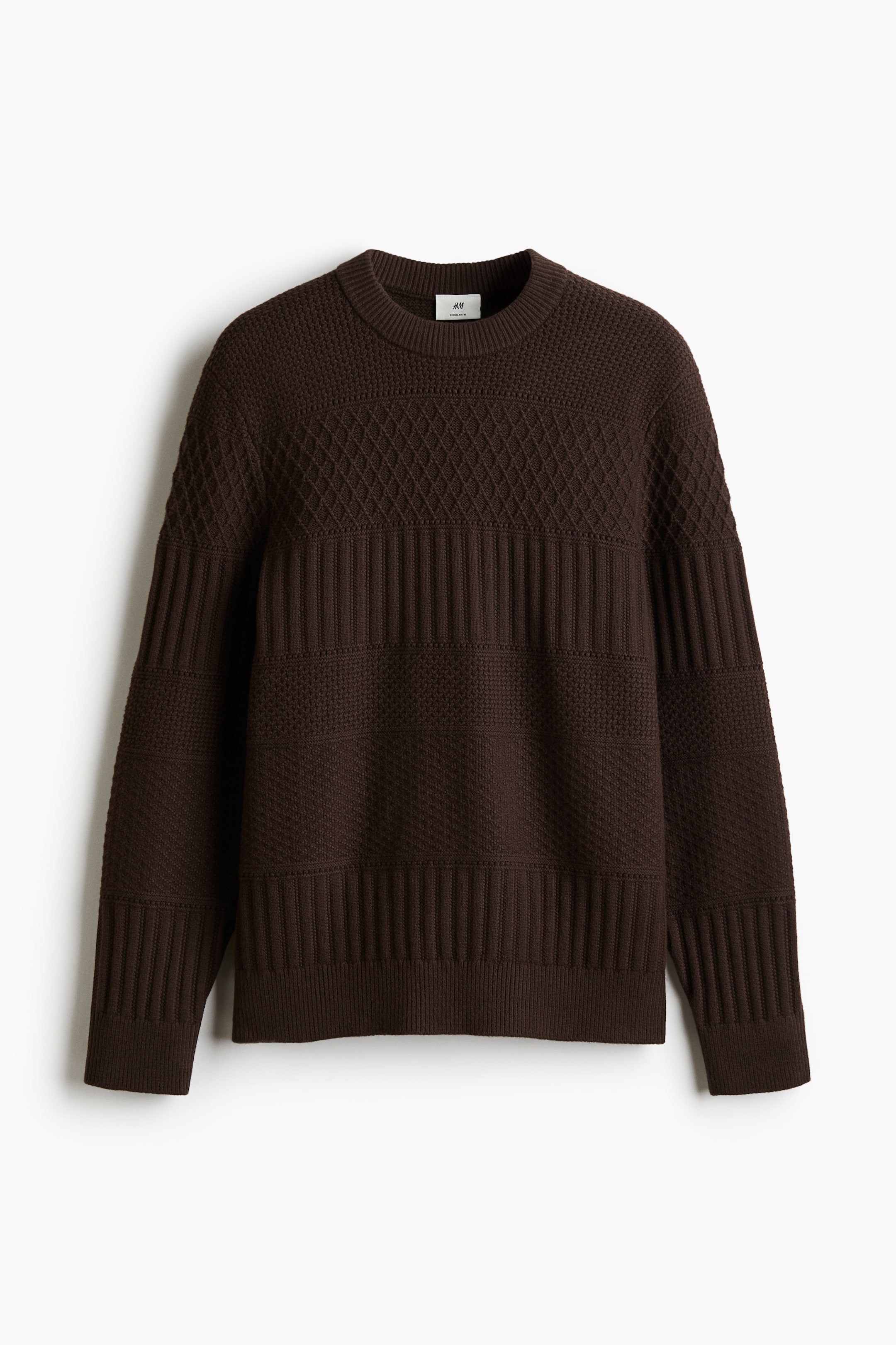 Regular Fit Textured-knit jumper - Dark brown - Men | H&M GB 6