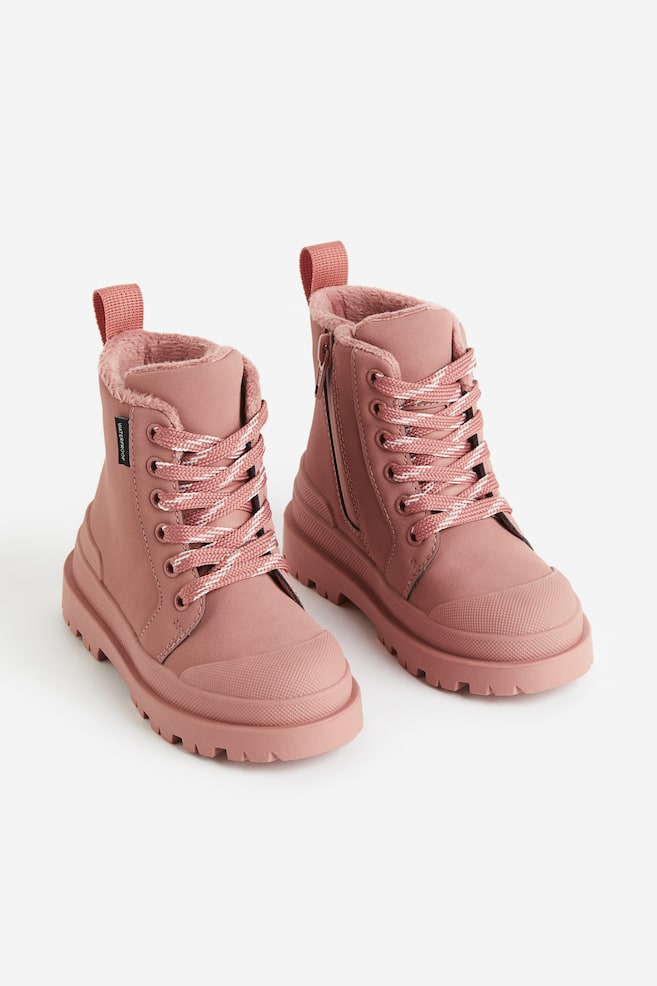 Waterproof lace-up boots - Pink/Dark brown - 1