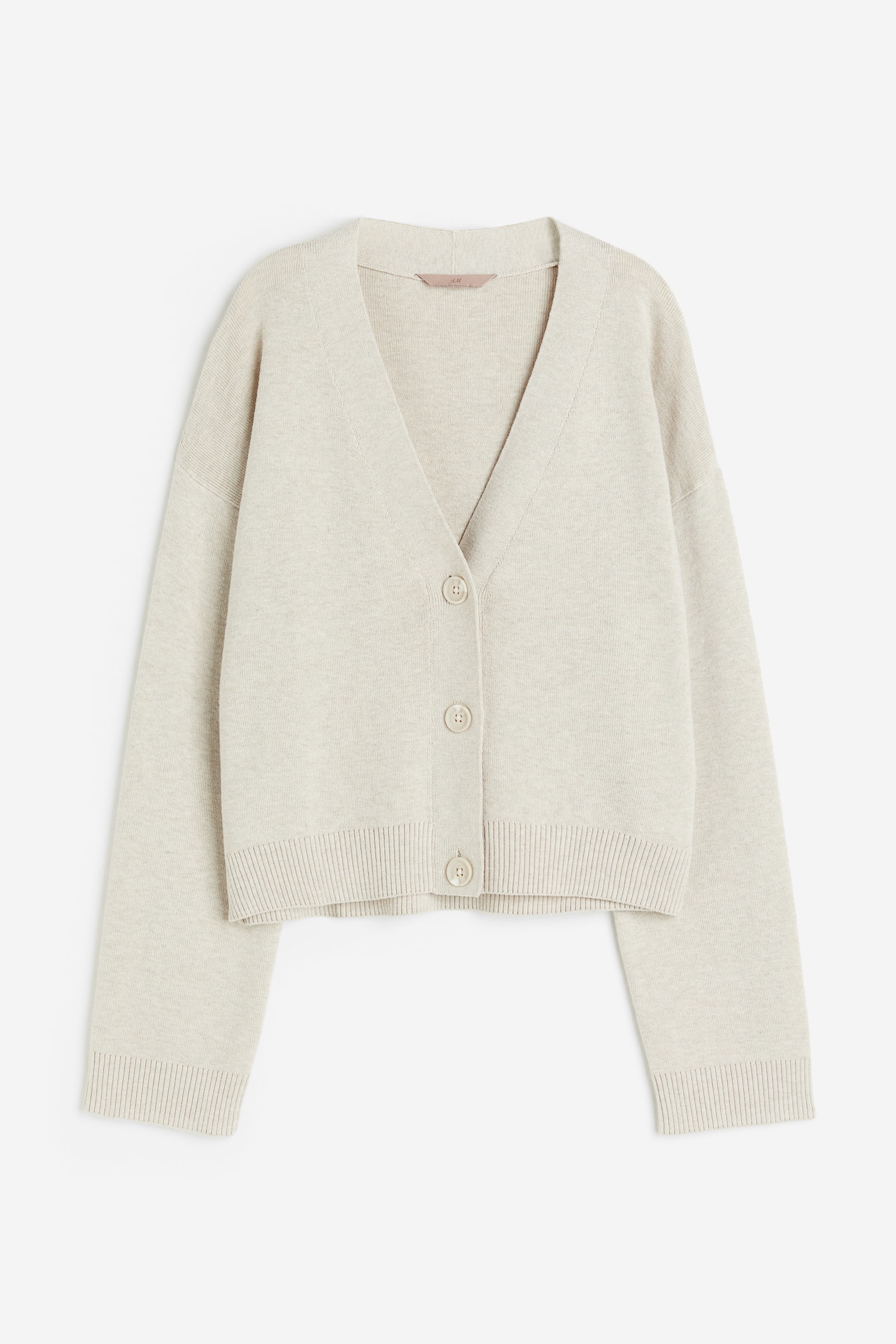 Fine-knit Cardigan - Light beige/Brown