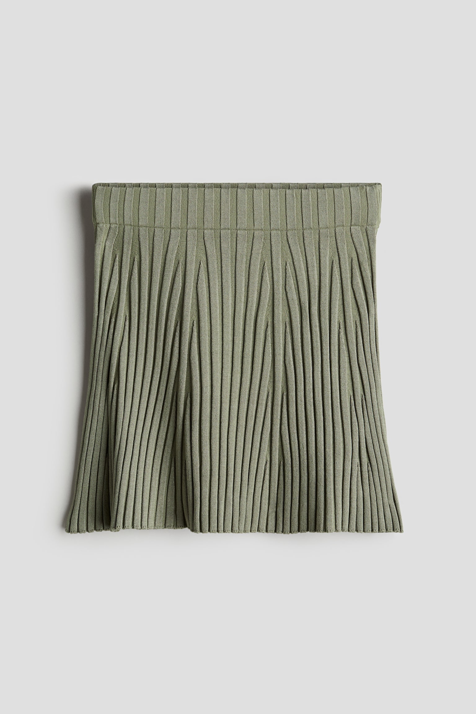 Rib-knit A-line skirt - Khaki green/Black/White striped/Light beige - 1