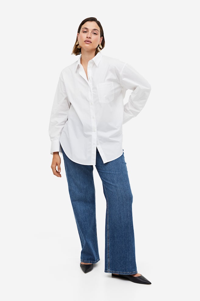 Oversized skjorte i poplin - Hvid/Blå/Stribet - 7