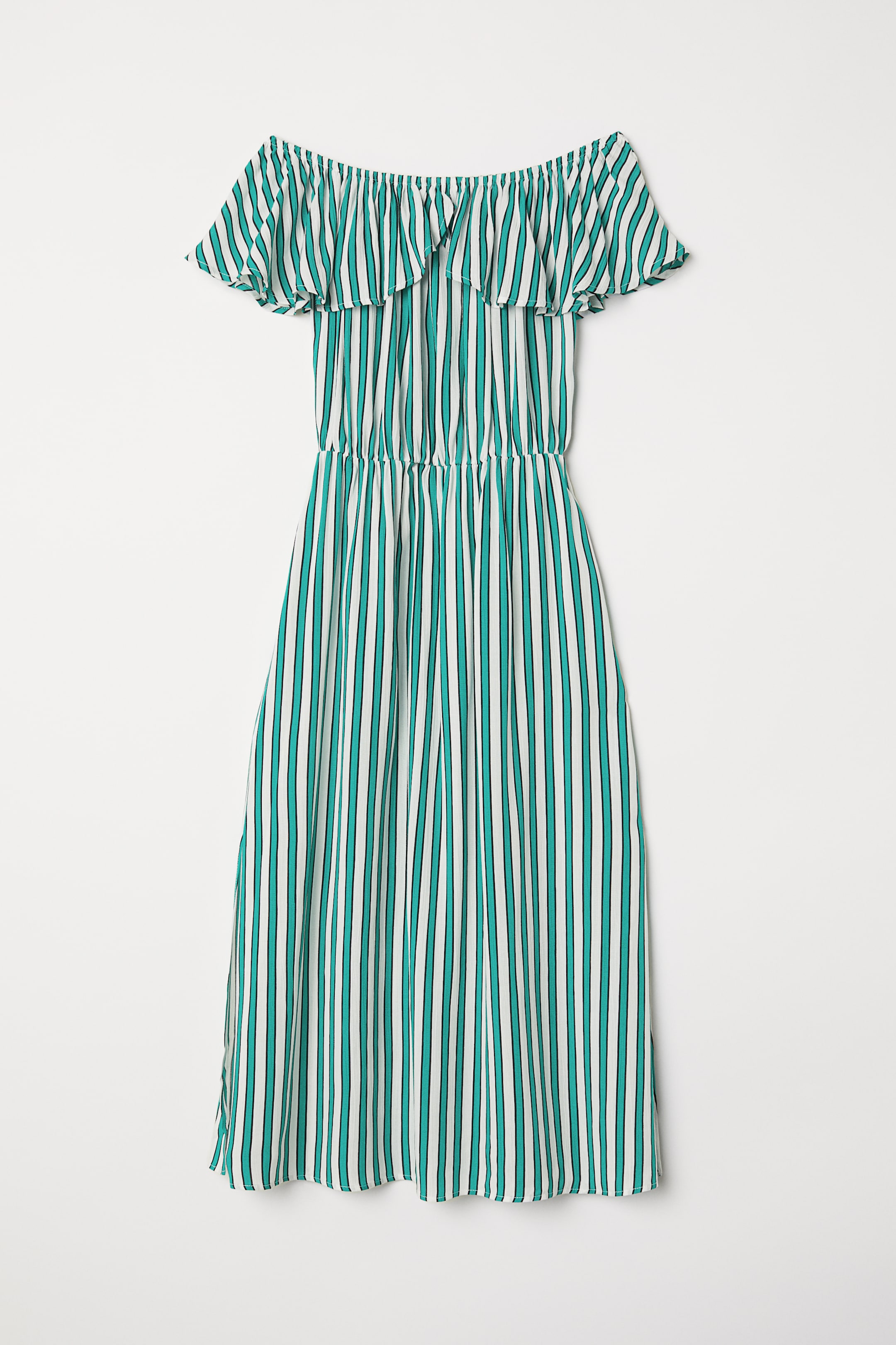 View larger image: Off-the-shoulder dress - Green/Striped - Ladies | H&M 1